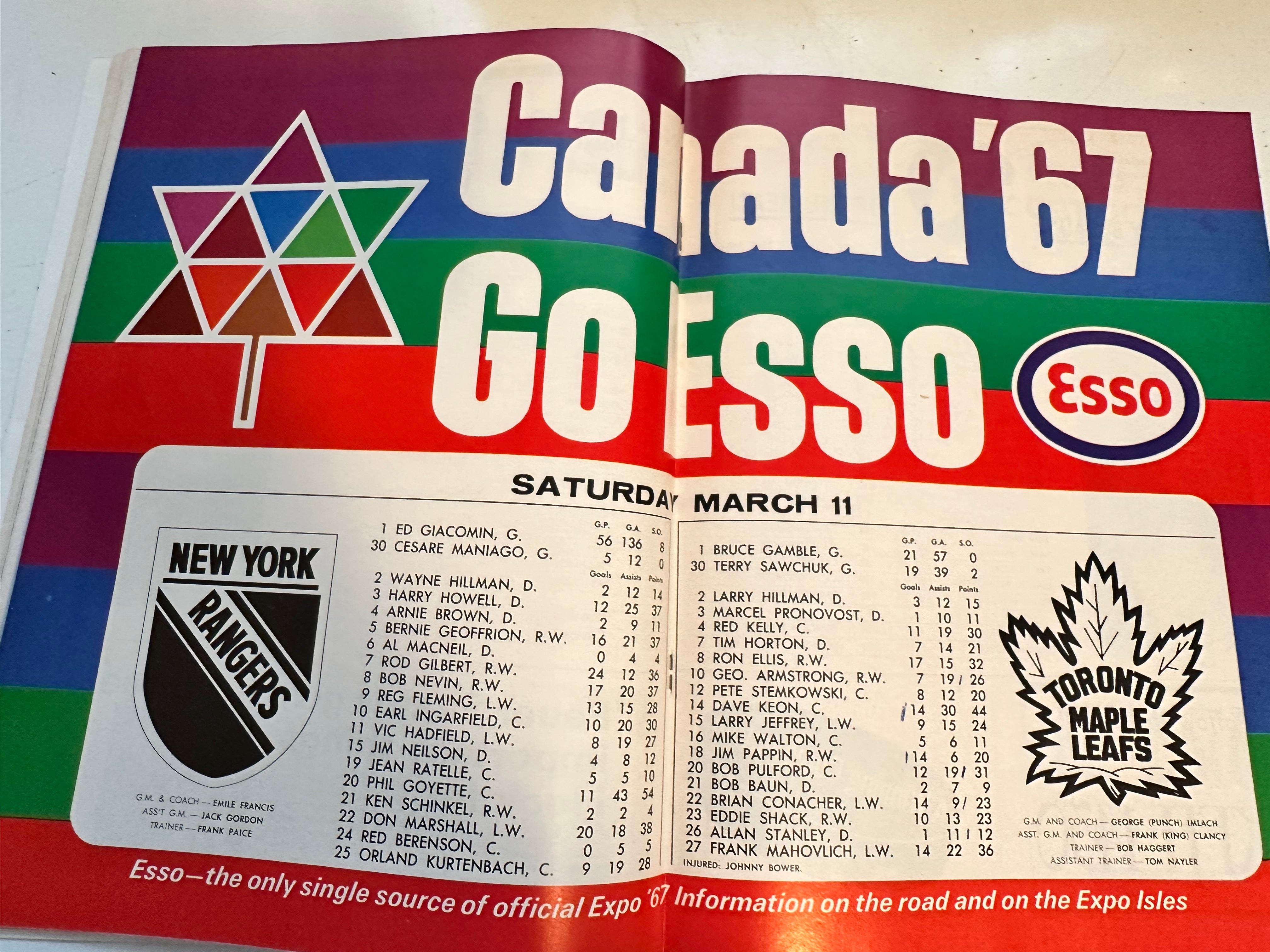 Maple Leaf Gardens hockey program Leafs vs Rangers March 1966-67