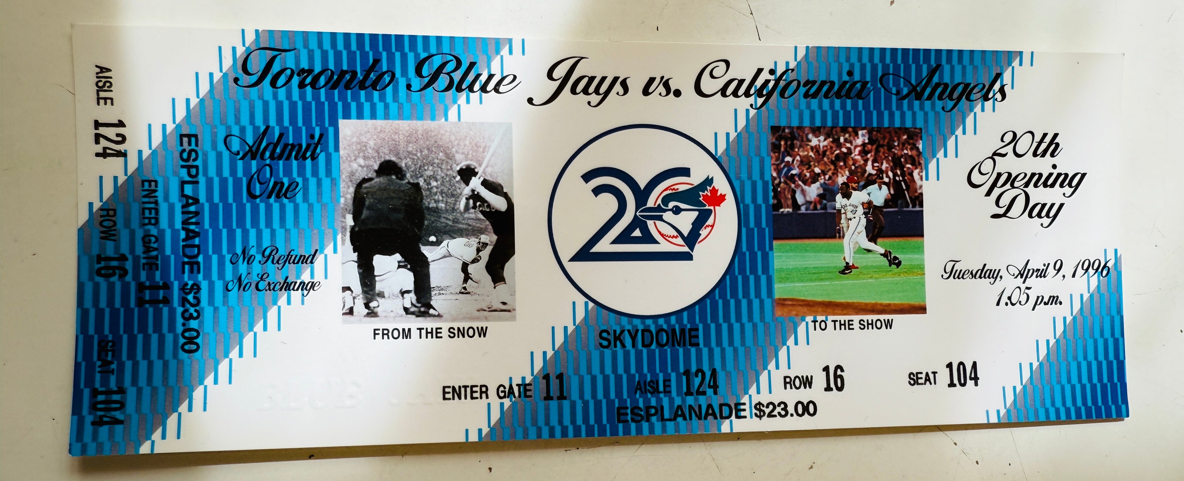 Toronto Blue Jays baseball high-grade condition vintage 20th anniversary opening game ticket1996