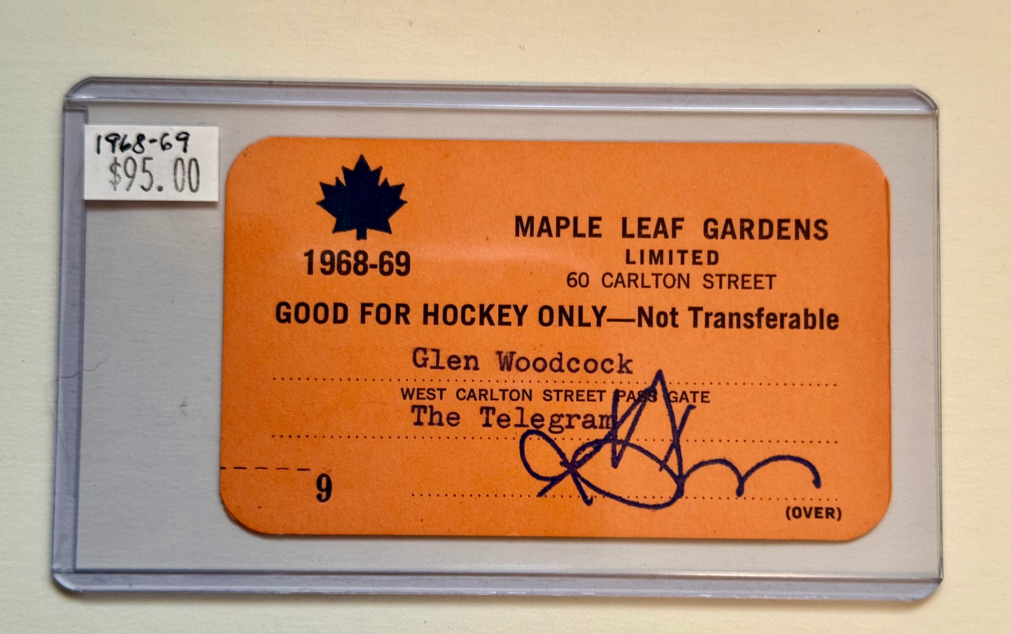 Maple leaf Gardens vintage Press pass 1968–69