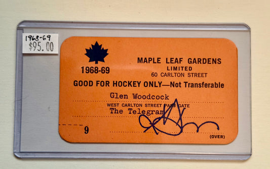 Maple leaf Gardens vintage Press pass 1968–69