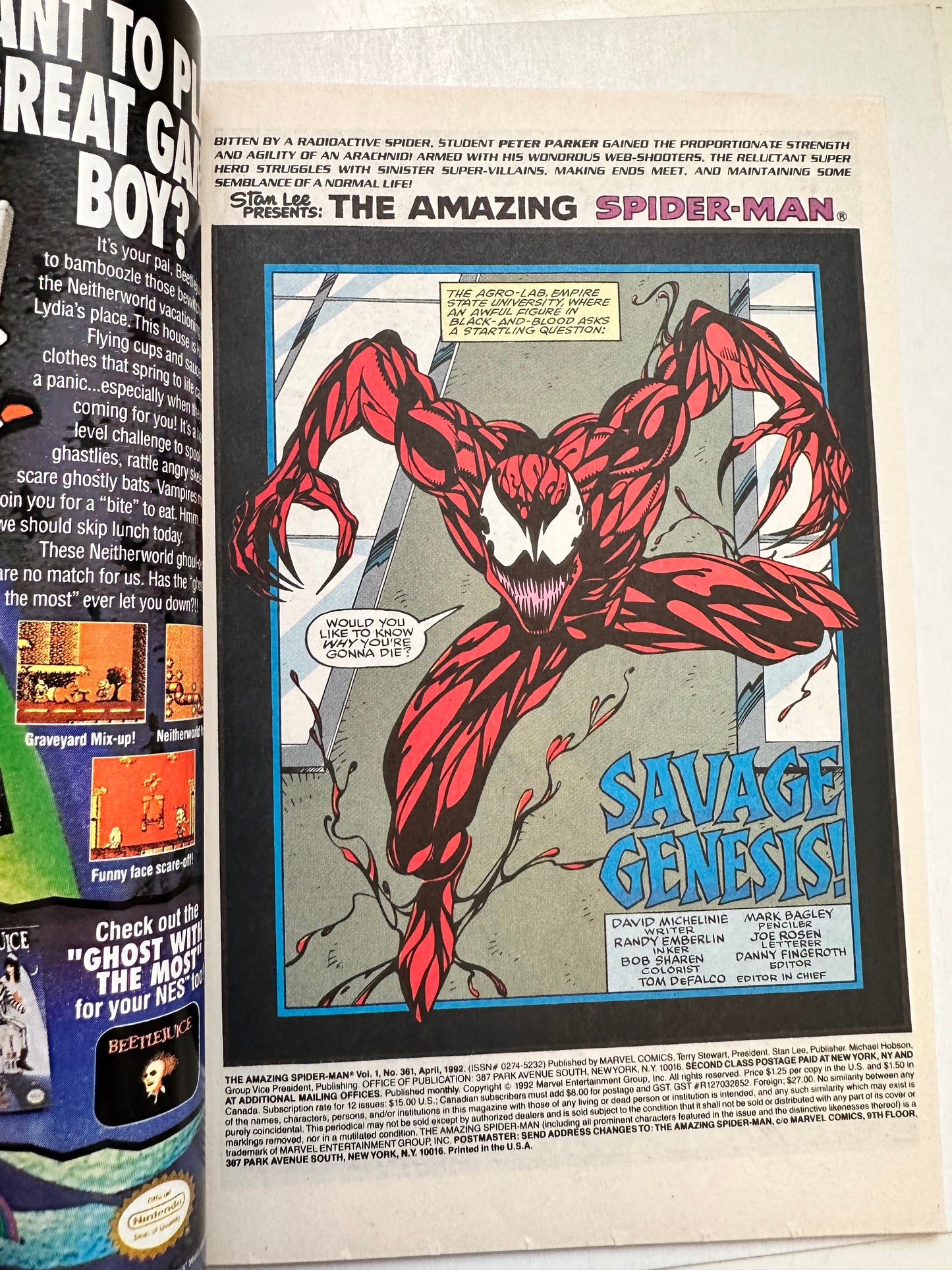 Amazing Spider-man #361 Vf comic ( 1st Carnage)