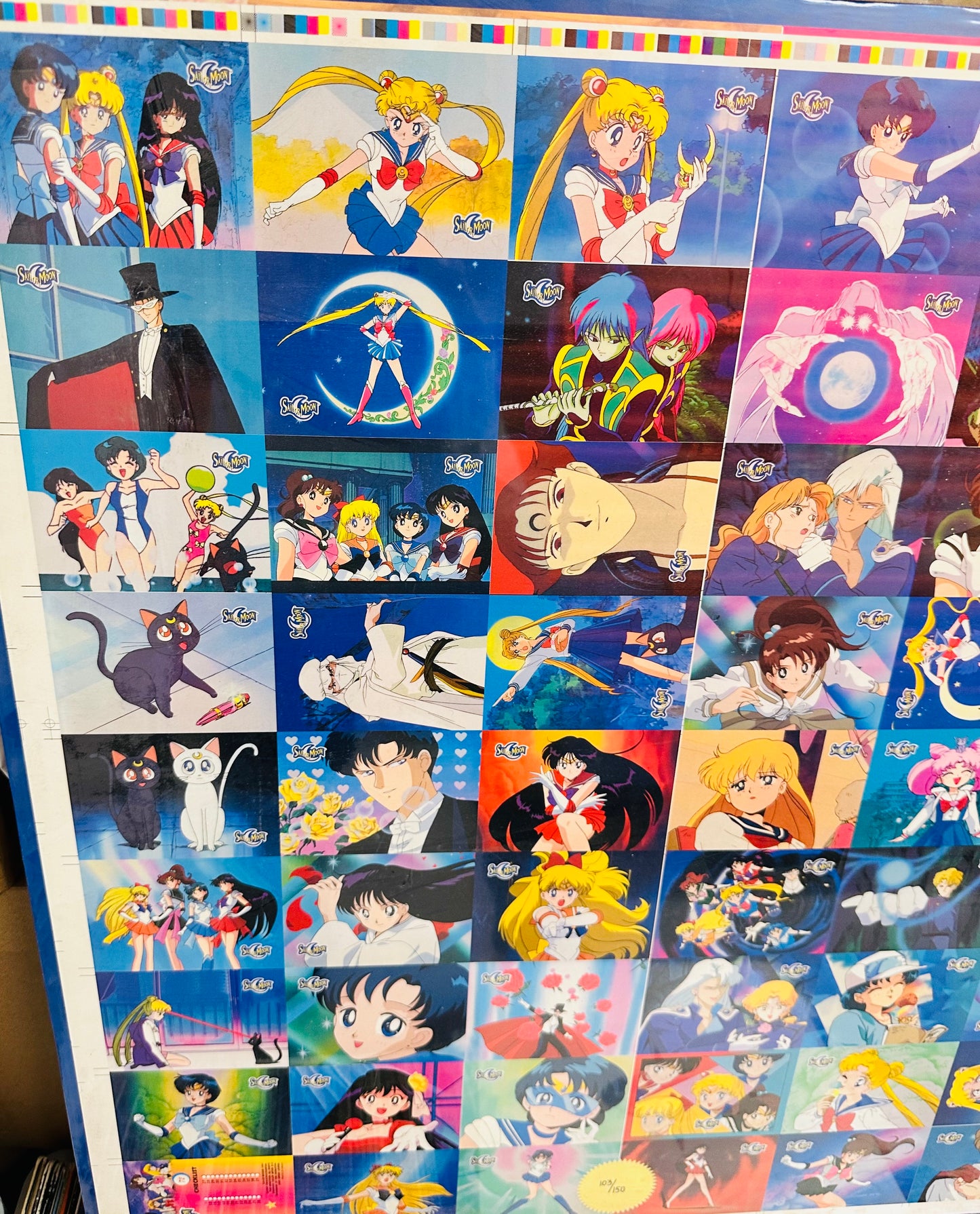 Sailor Moon rare uncut matted cards sheet series 1 on particle board 1990