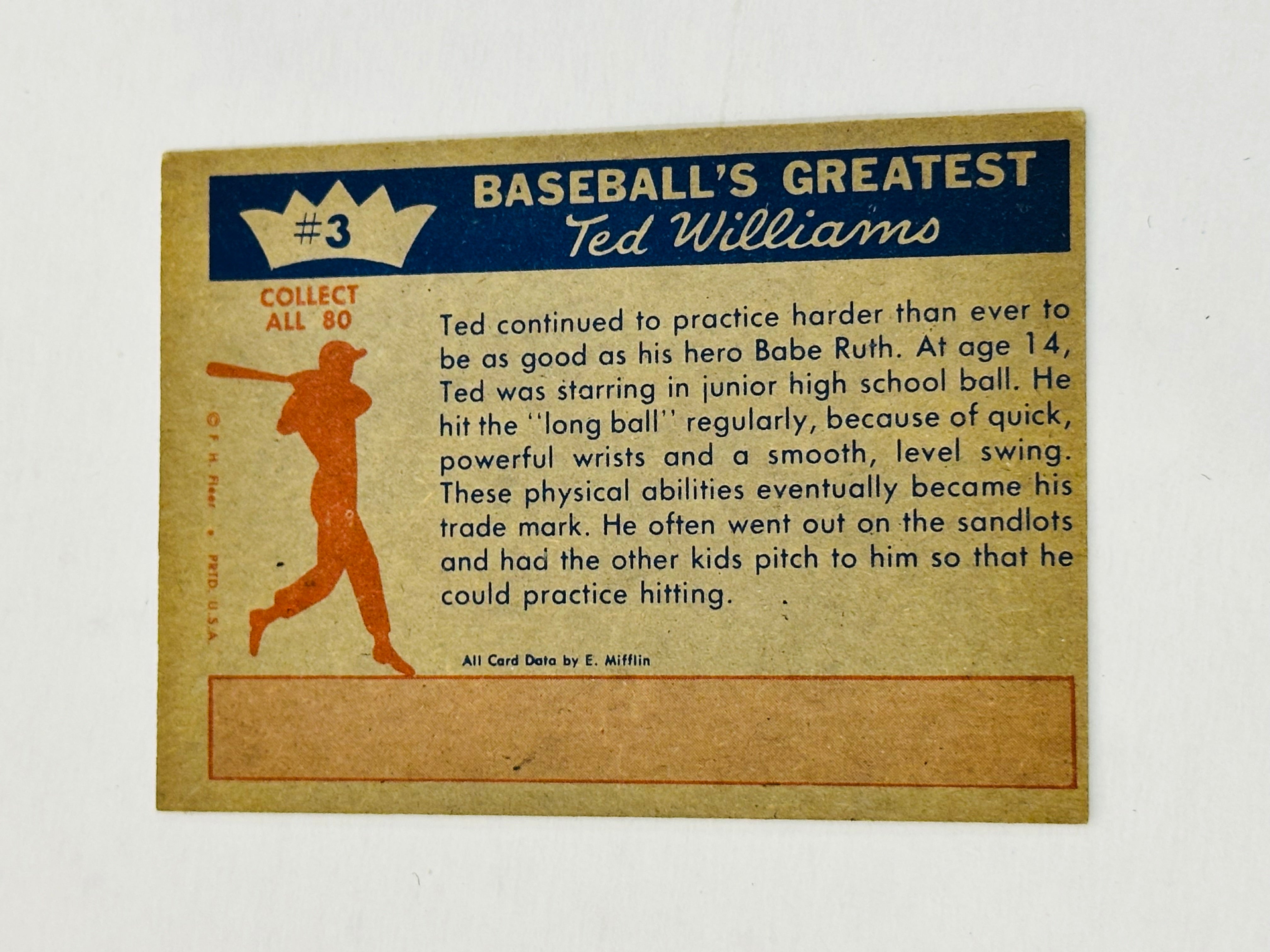 Ted Williams Practice Makes Perfect rare Fleer baseball card 1959