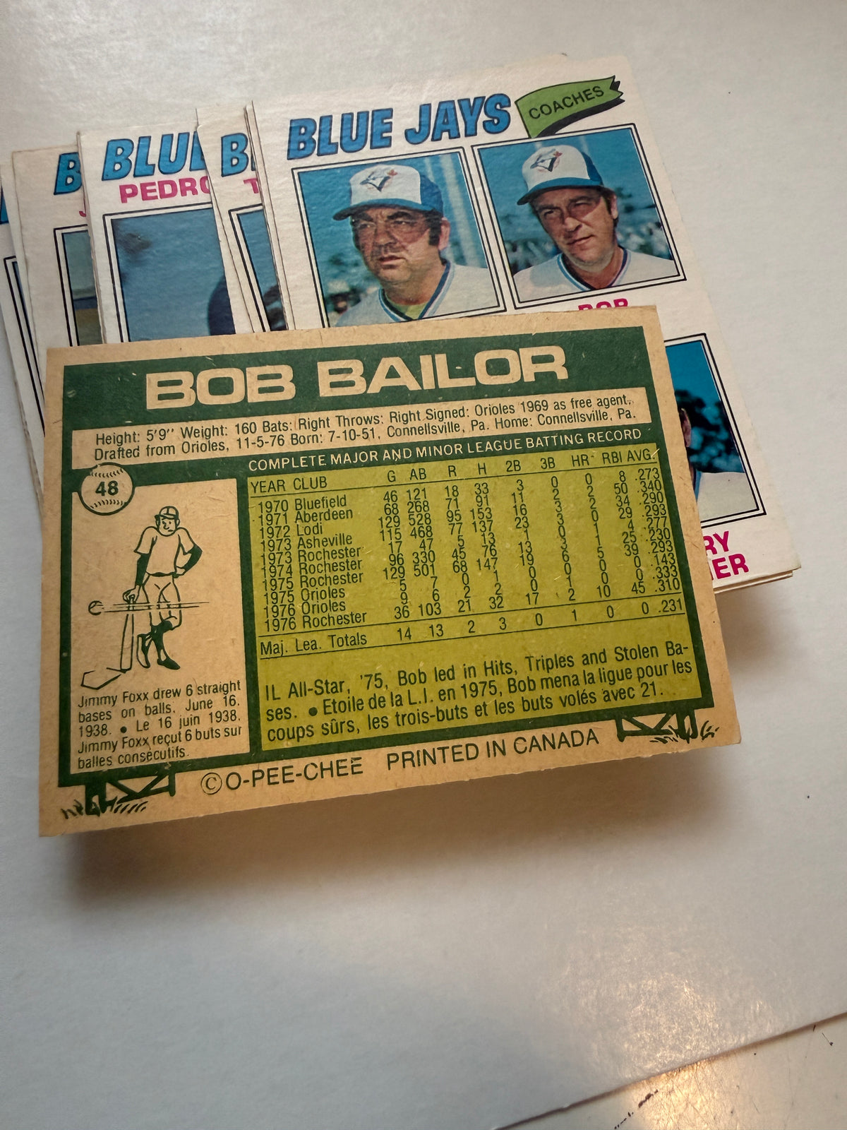 Toronto Blue Jays first year baseball cards  rare Opc Canadian version team set 1977