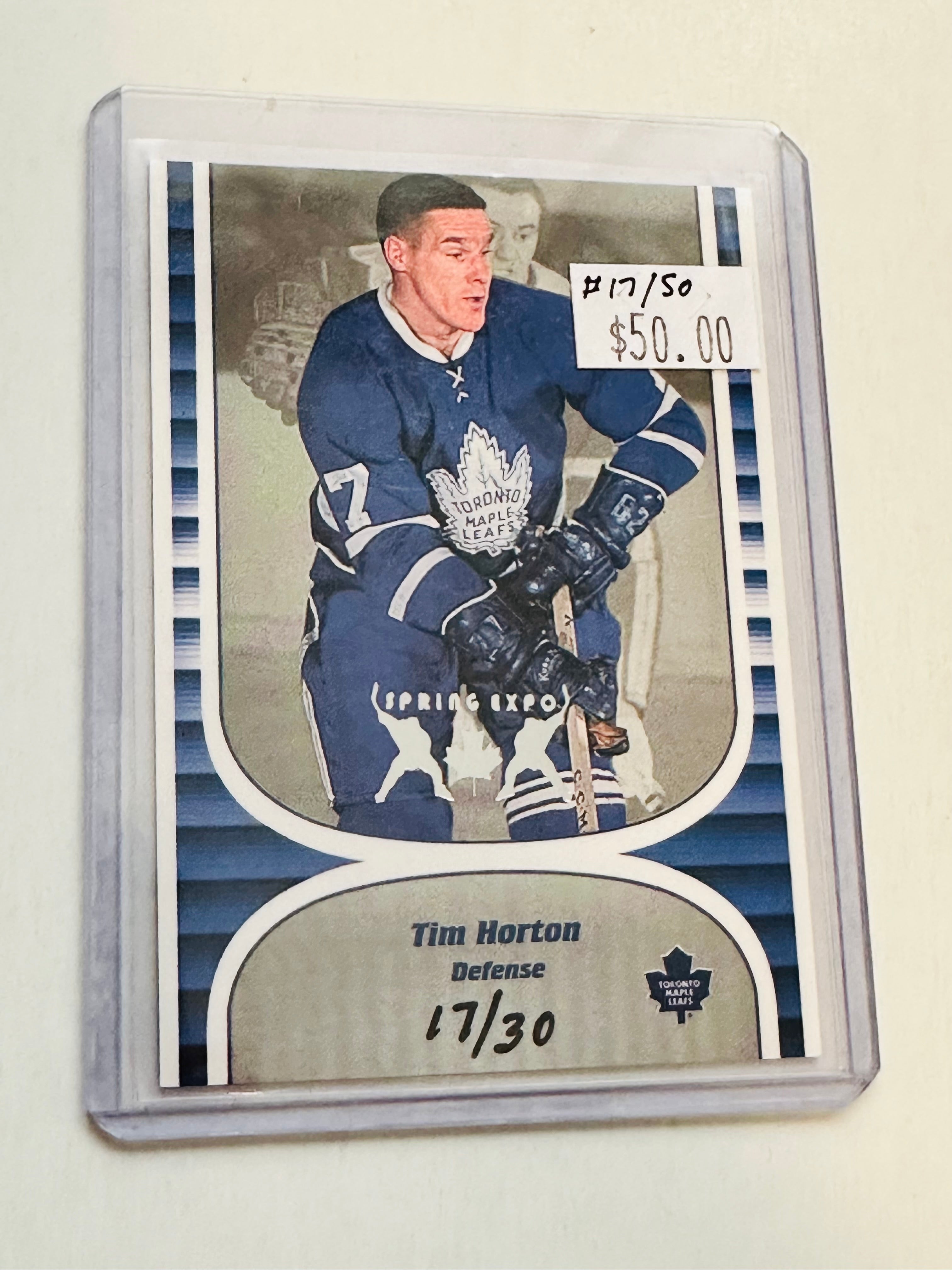 Tim Horton 17/30 leafs hockey legend sports Expo numbered vintage insert card