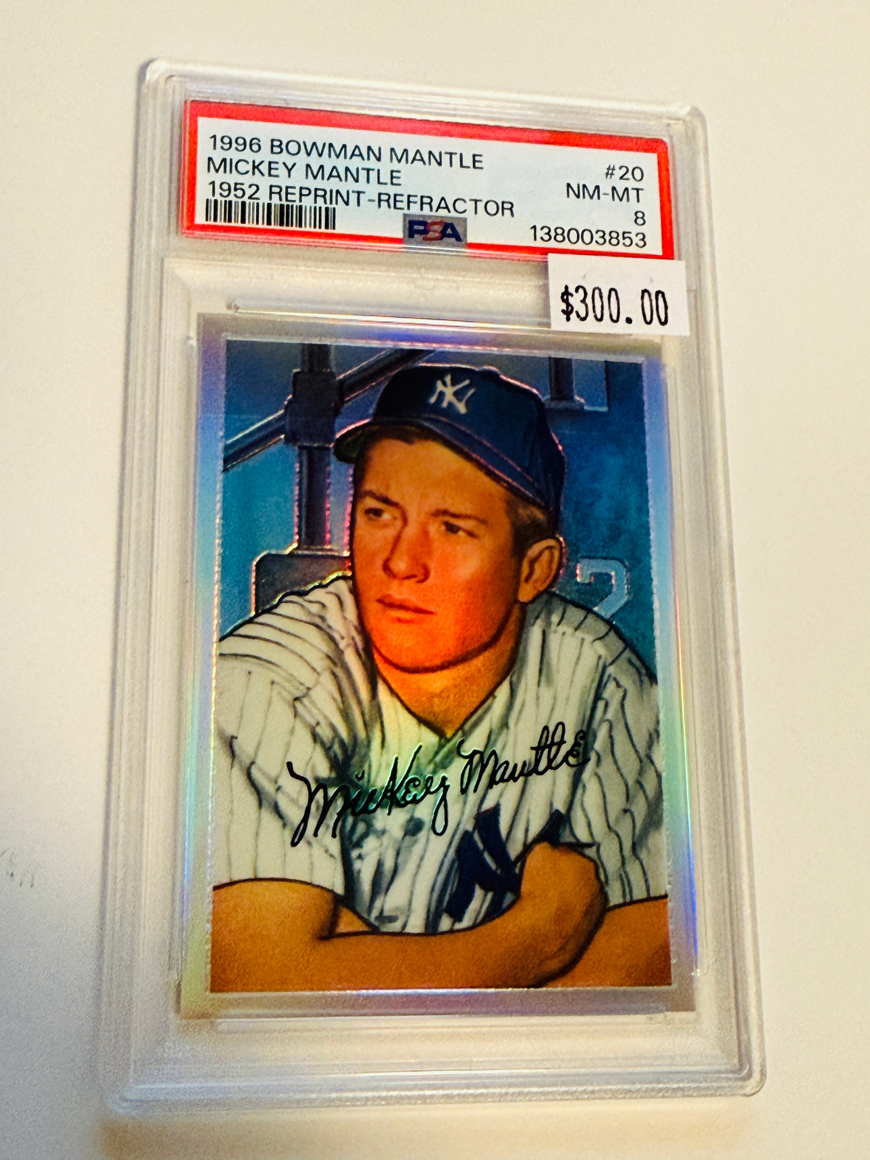 Mickey Mantle Topps rare bowman graded rookie refractor reprint insert card PSA 8