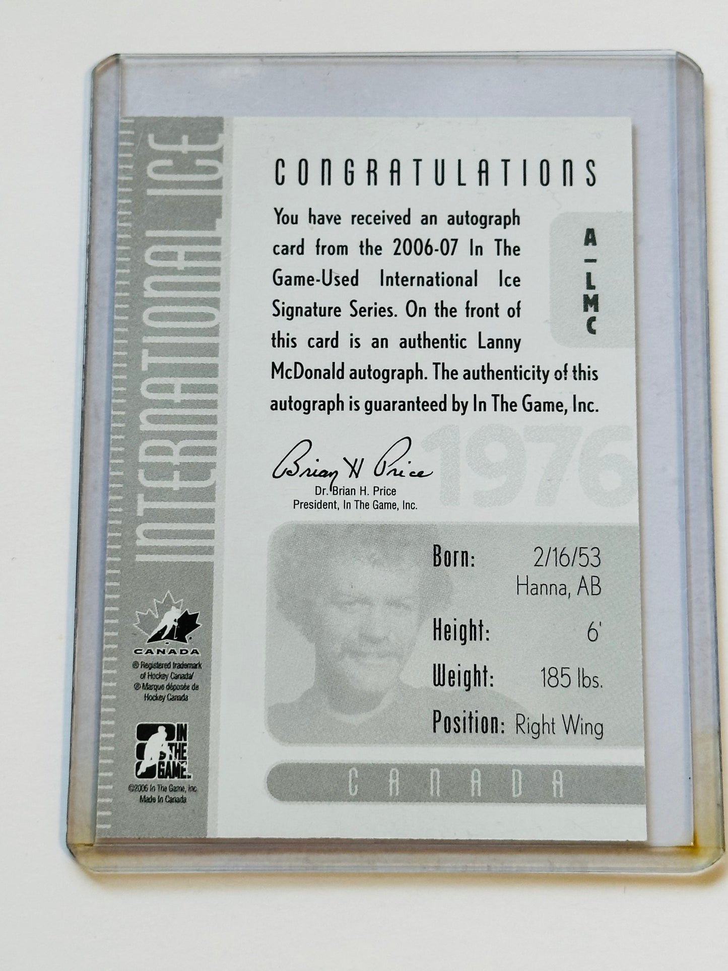 Lanny McDonald Calgary Flames autographed insert card verified on back