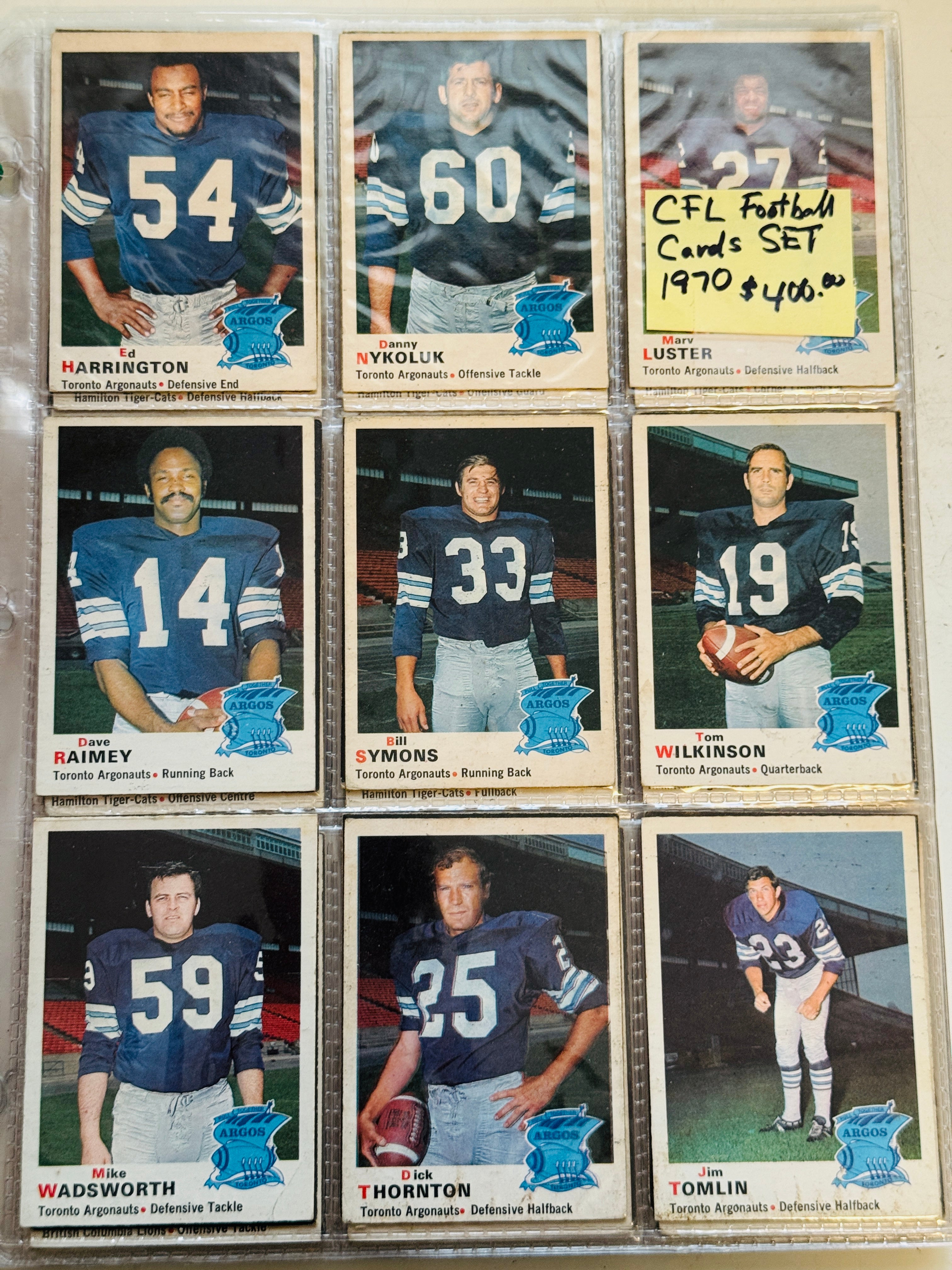 CFL football rare complete high-grade condition cards set in pages 1970