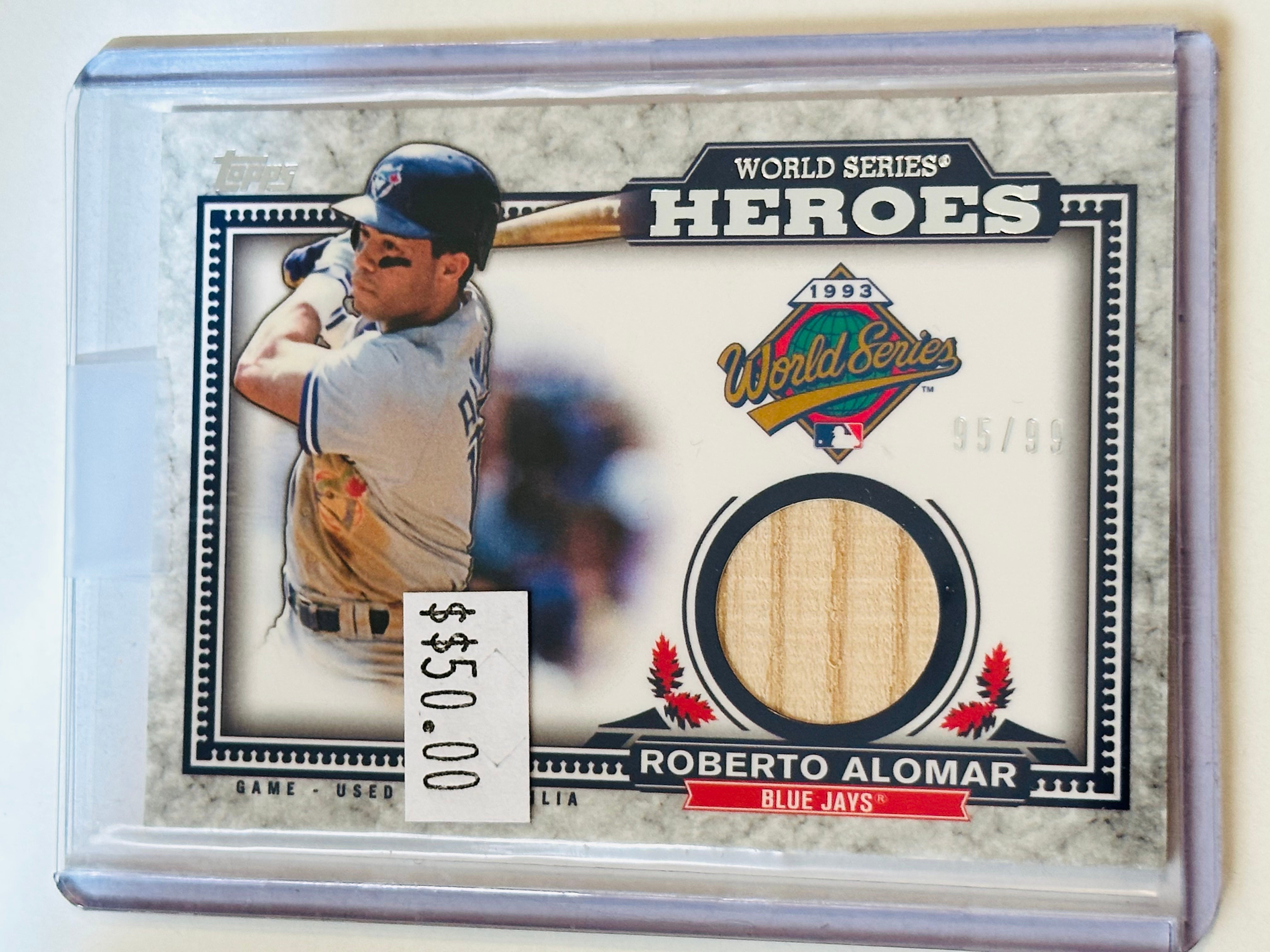 Blue jays Roberto Alomar World Series numbered bat insert card 95/99