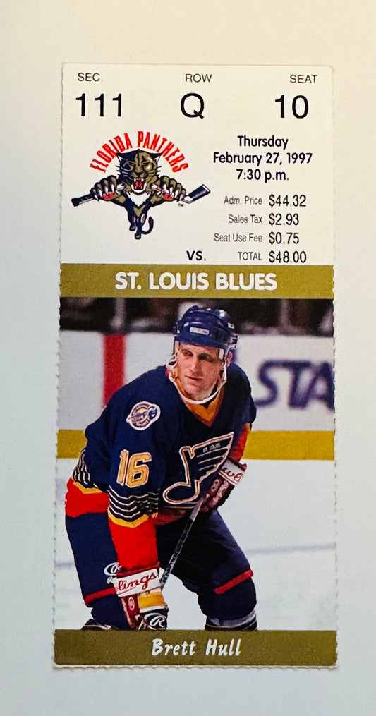 St. Louis Blues Brett Hull original game used hockey ticket 1997