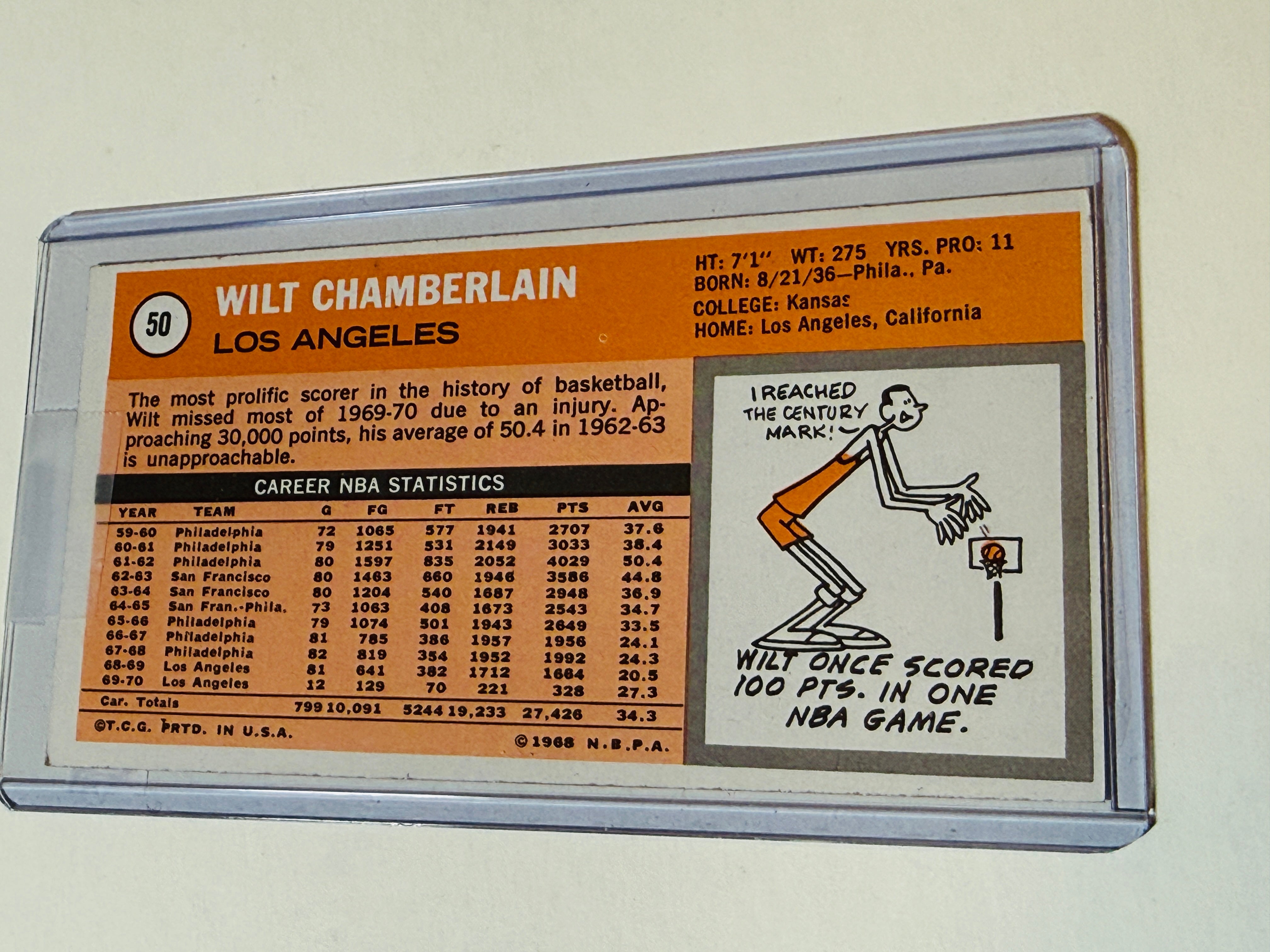 Will Chamberlain, NBA legend rare basketball card 1970
