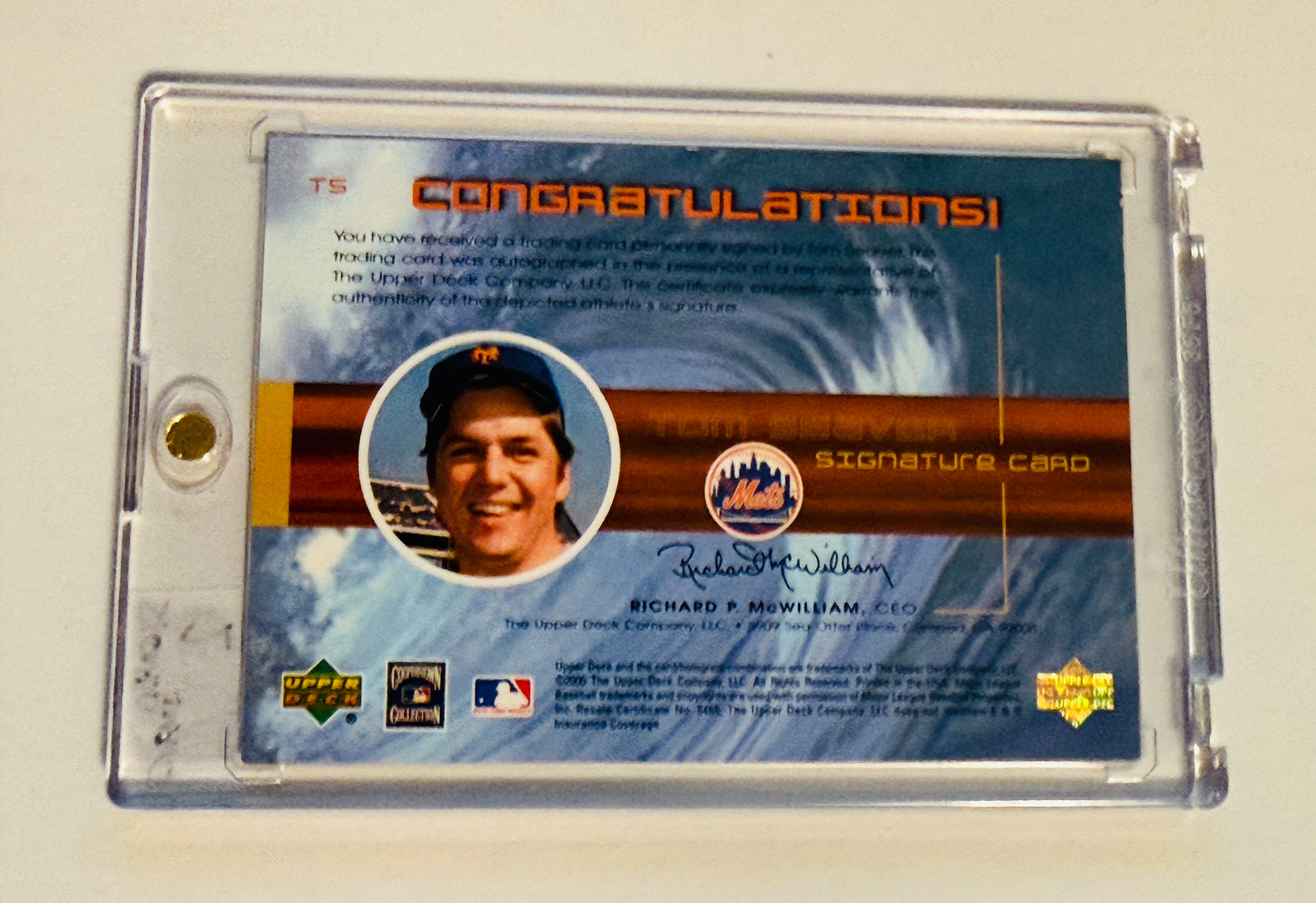 Tom Seaver Upper Deck rare numbered autograph insert card certified on back