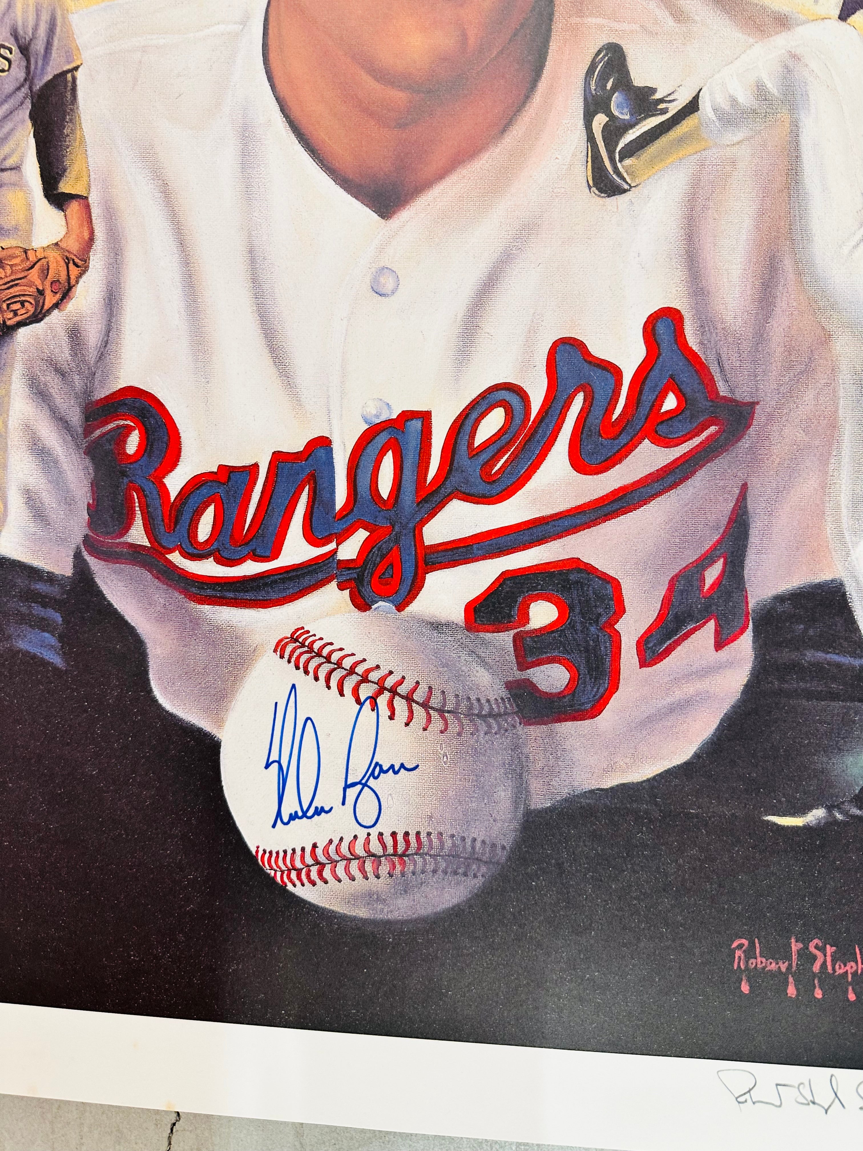 Nolan Ryan rare signed in person and by the artist large baseball lithograph print. Sold with COA