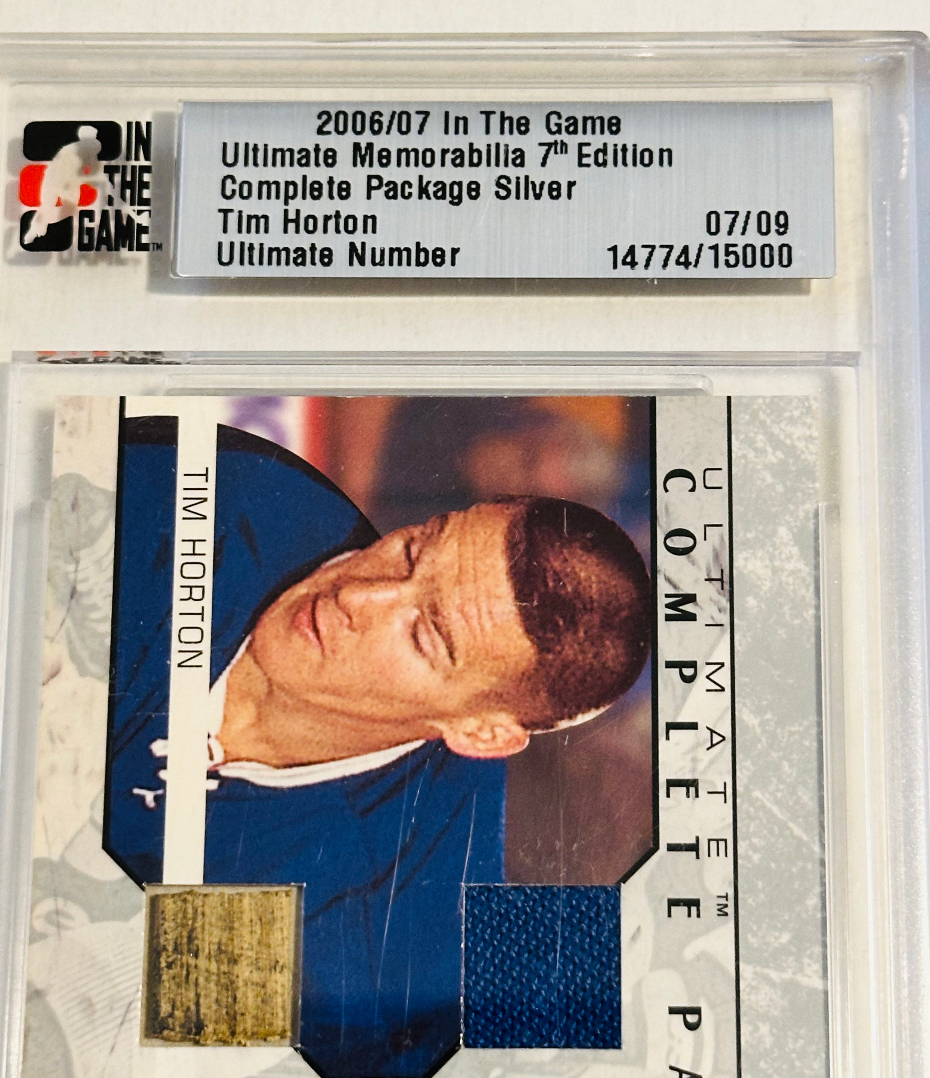 Tim Horton rare ultimate quad memorabilia hockey insert card 2006-07 numbered only 7/9