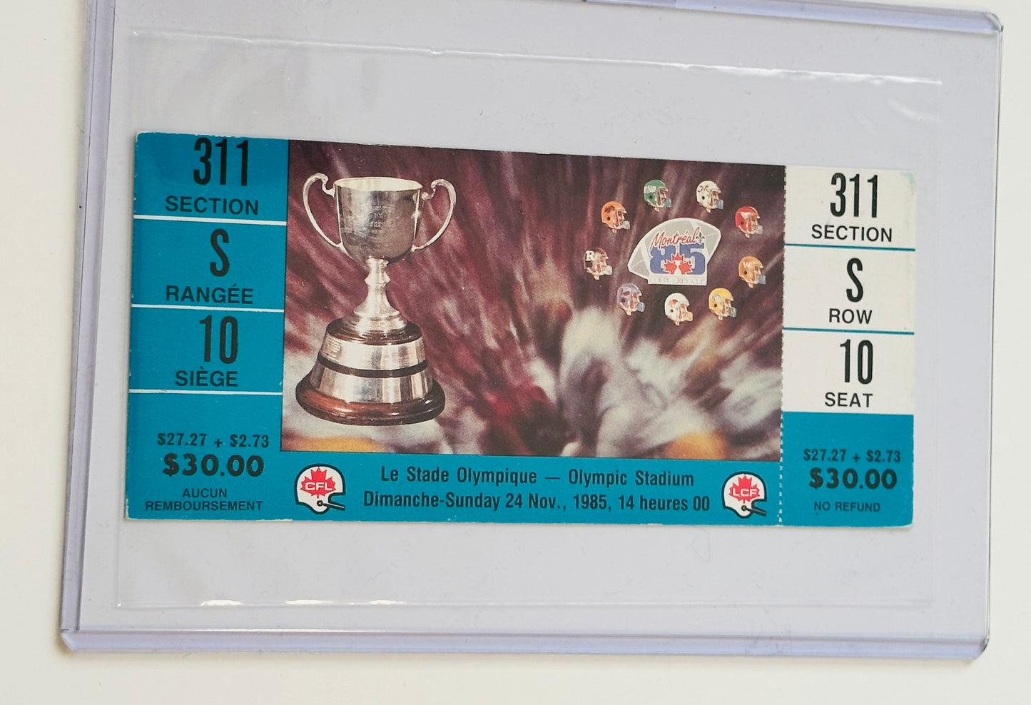 CFL football rare original Grey Cup ticket 1985