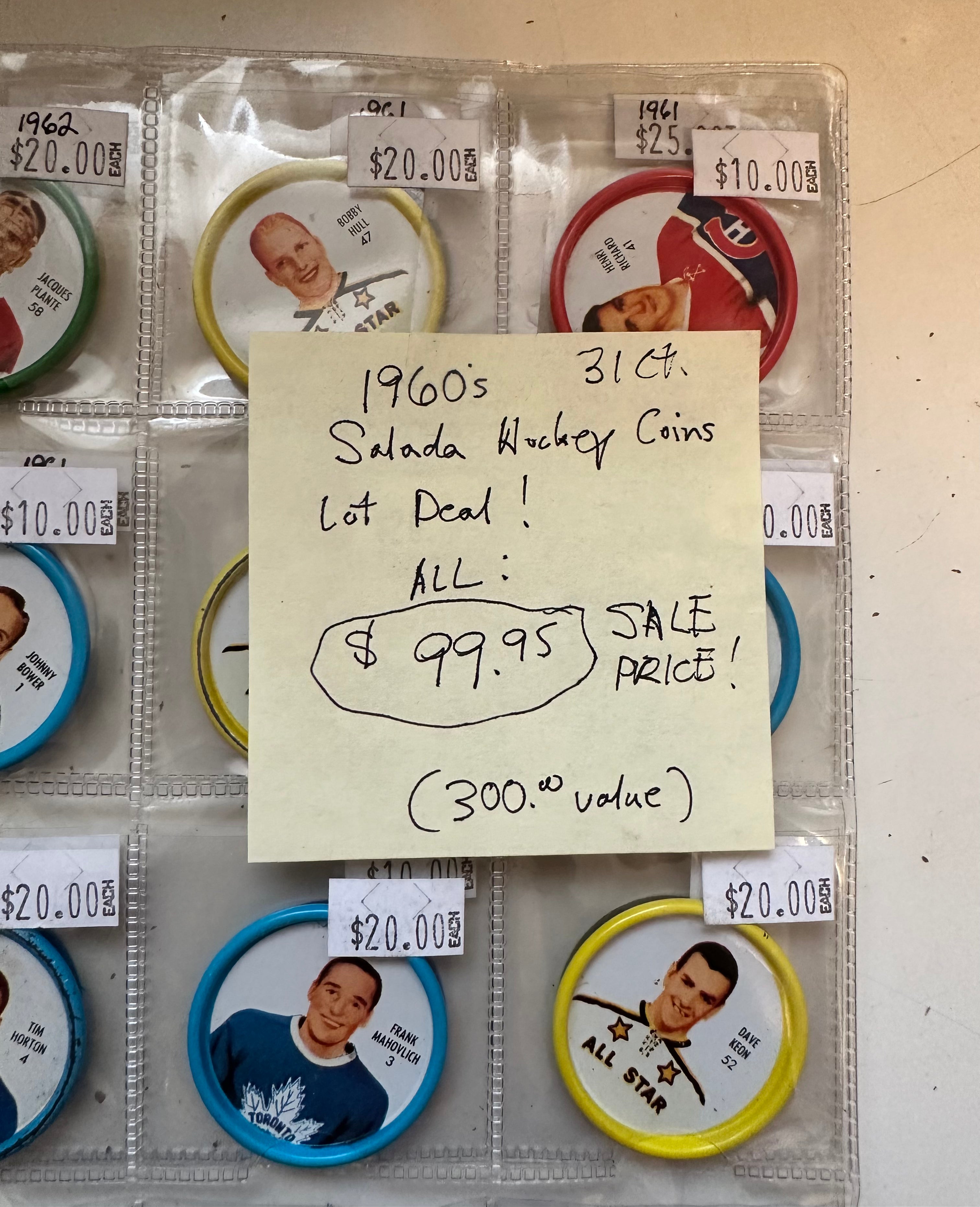 Salada hockey 31 coins, superstars lot deal 1960s