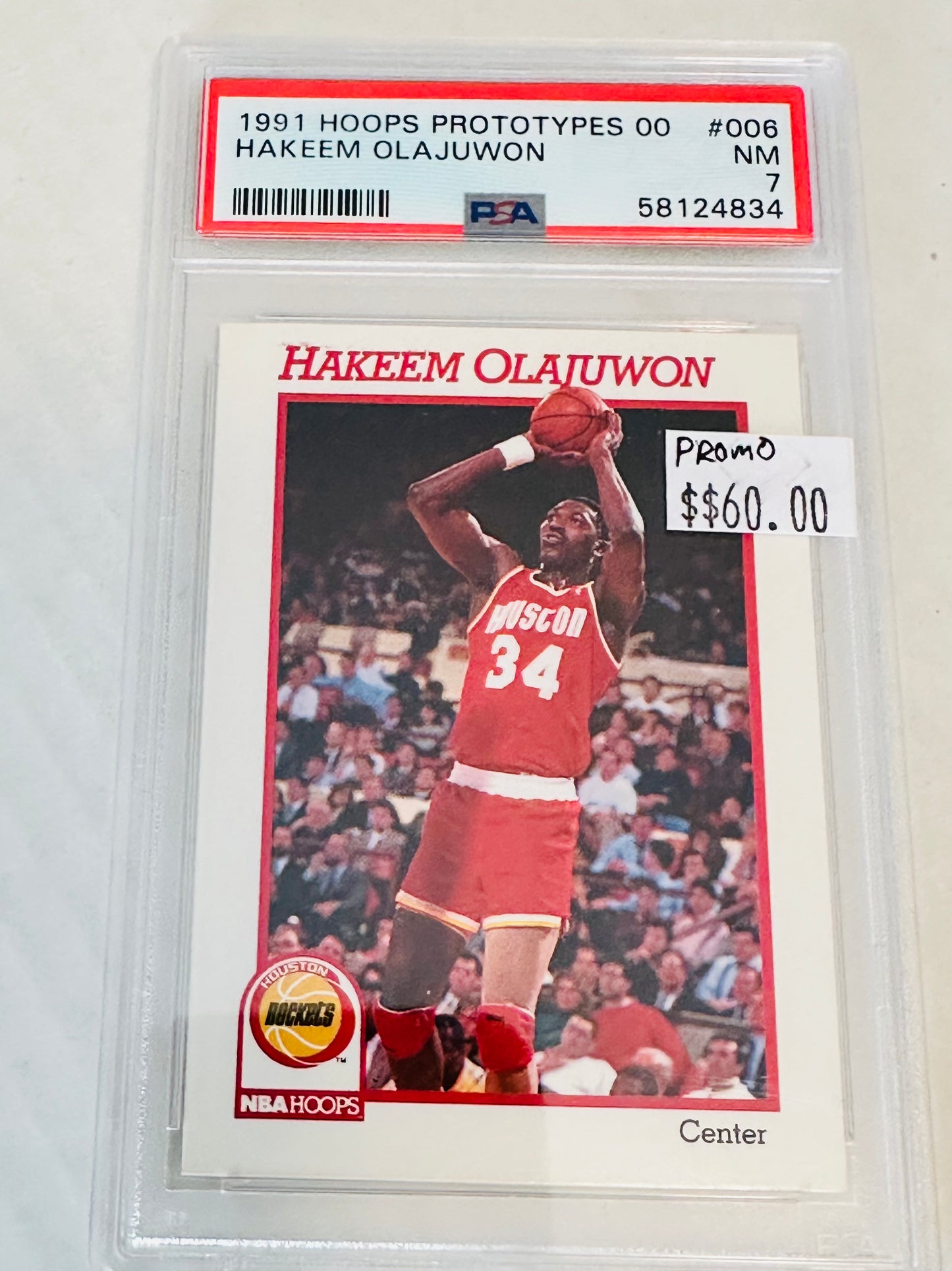 Hakeem Olajuwon rare hoops promo graded PSA 7 basketball card