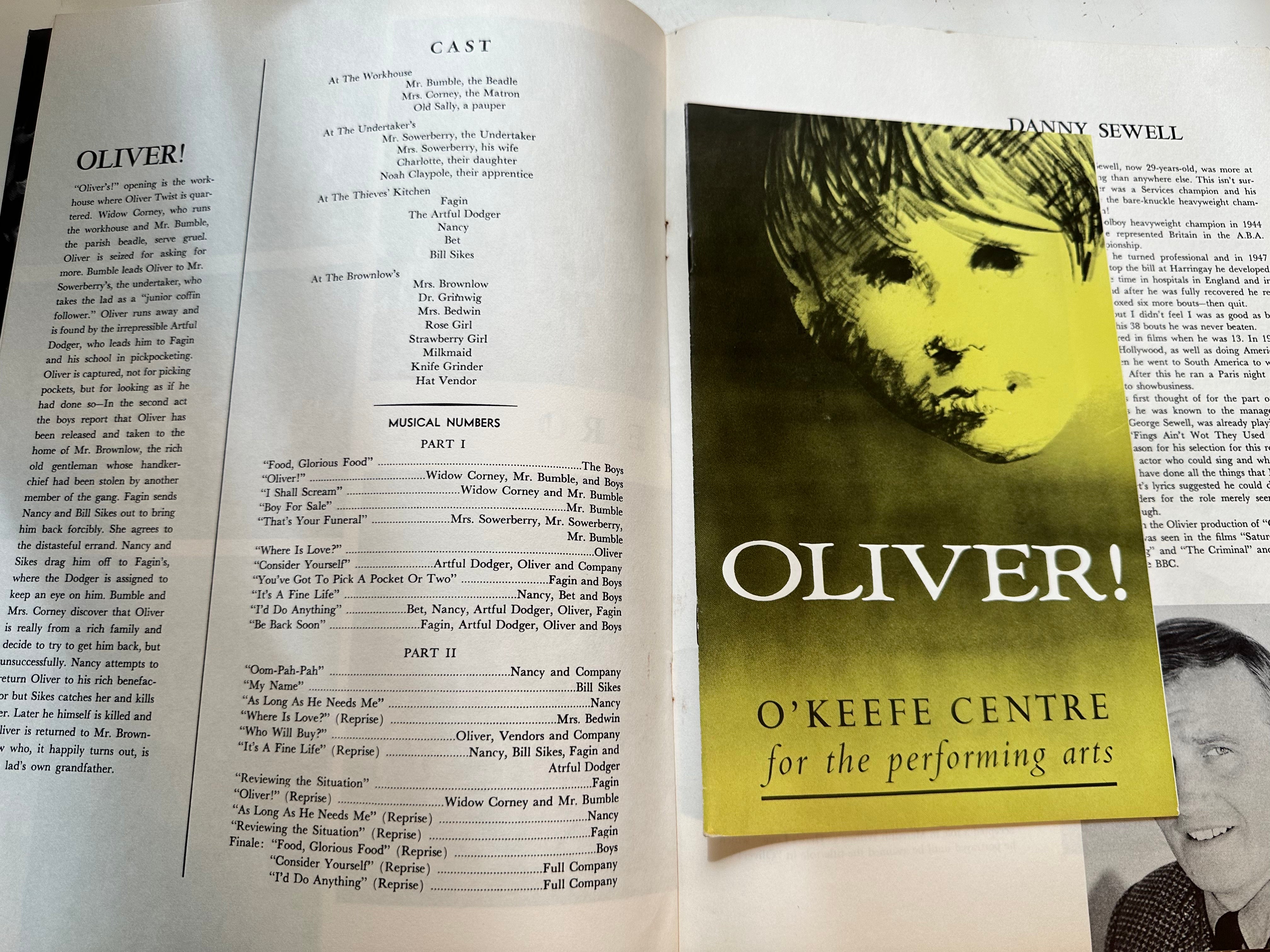 Oliver musical program with playbill 1969