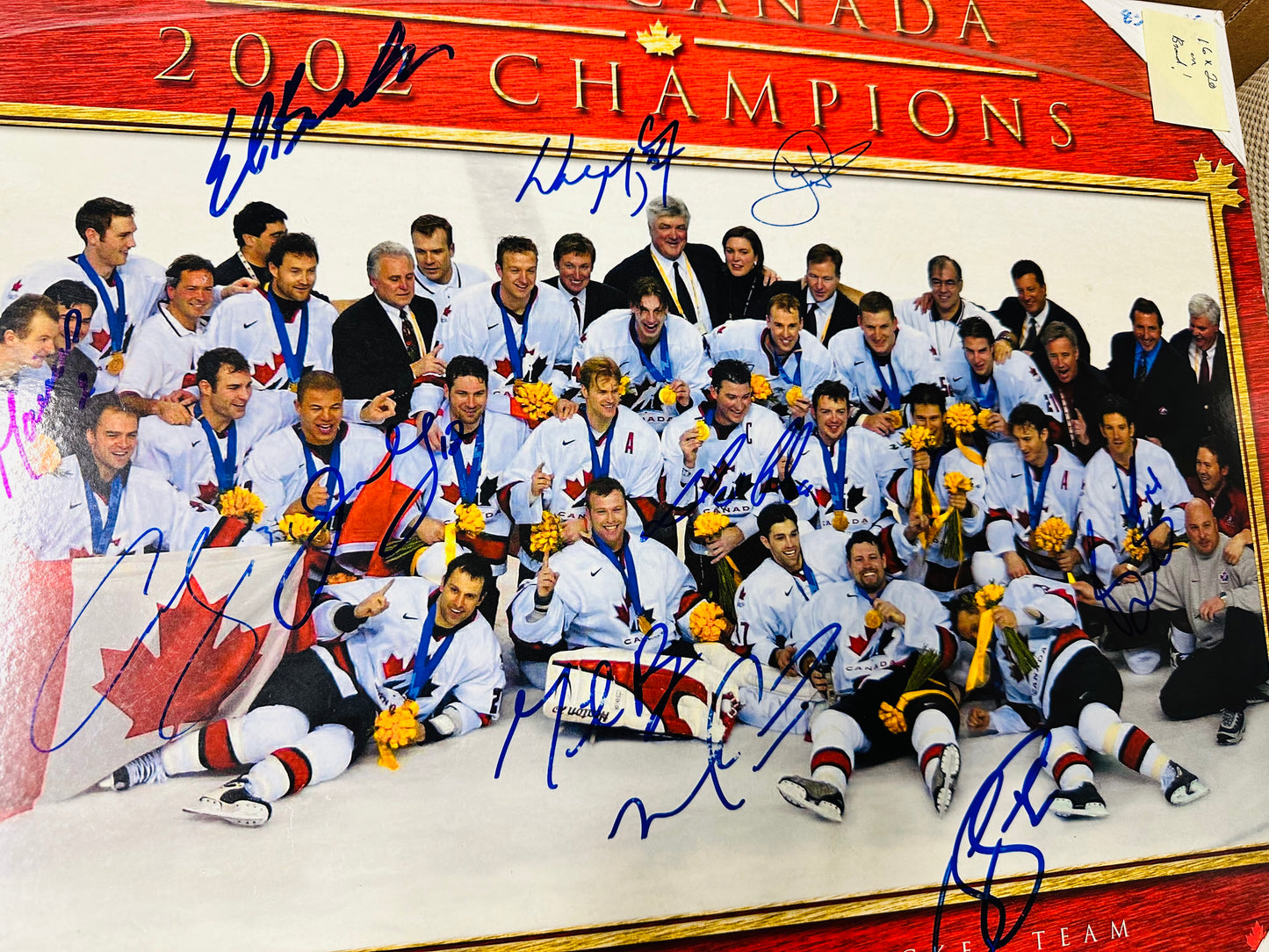 Team Canada, rare multi autographed, signed plaque, Gretzky, Lemieux, Brodeur and more sold with certificate of authenticity