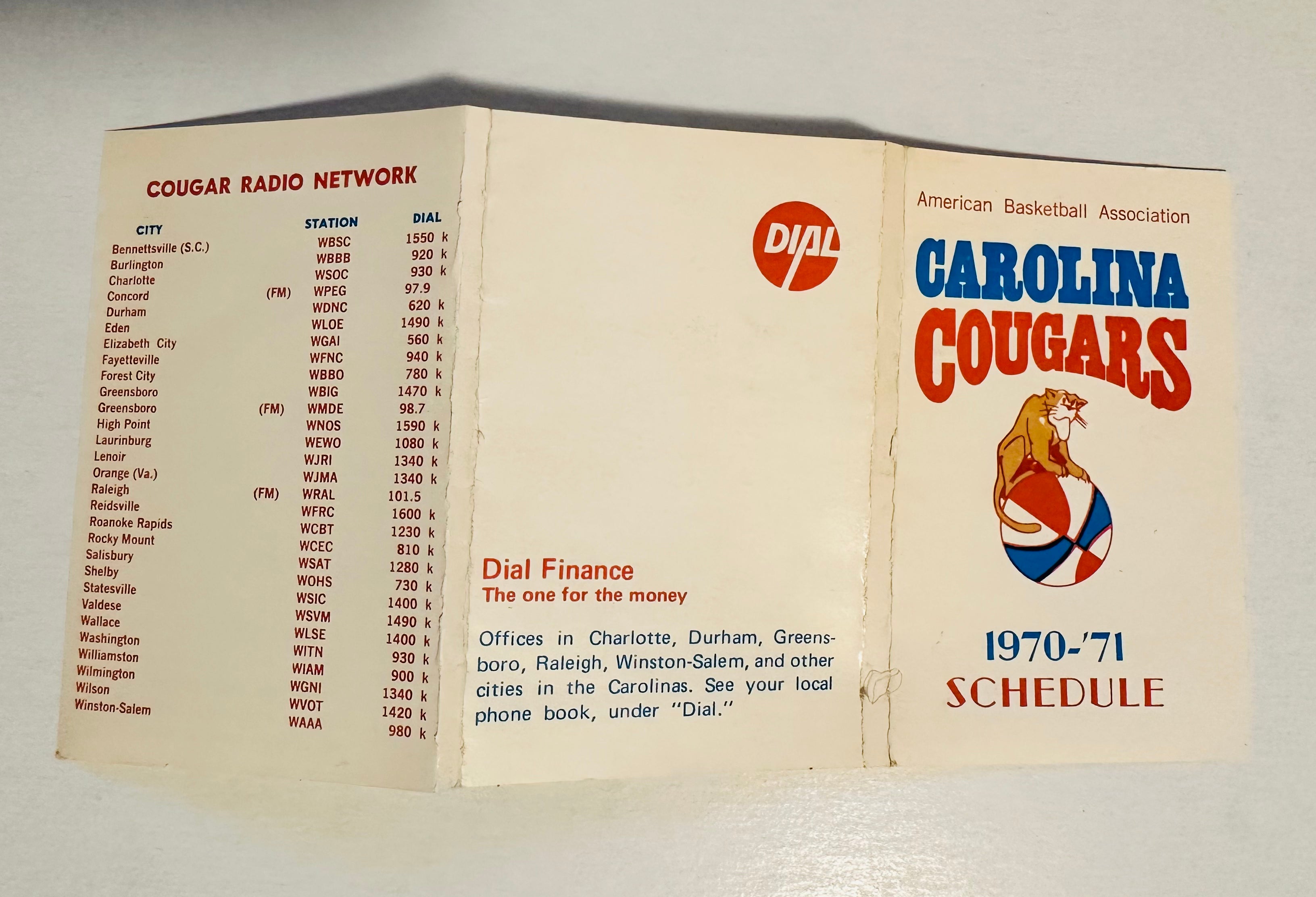 Carolina cougars, rare ABA basketball schedule 1970-71