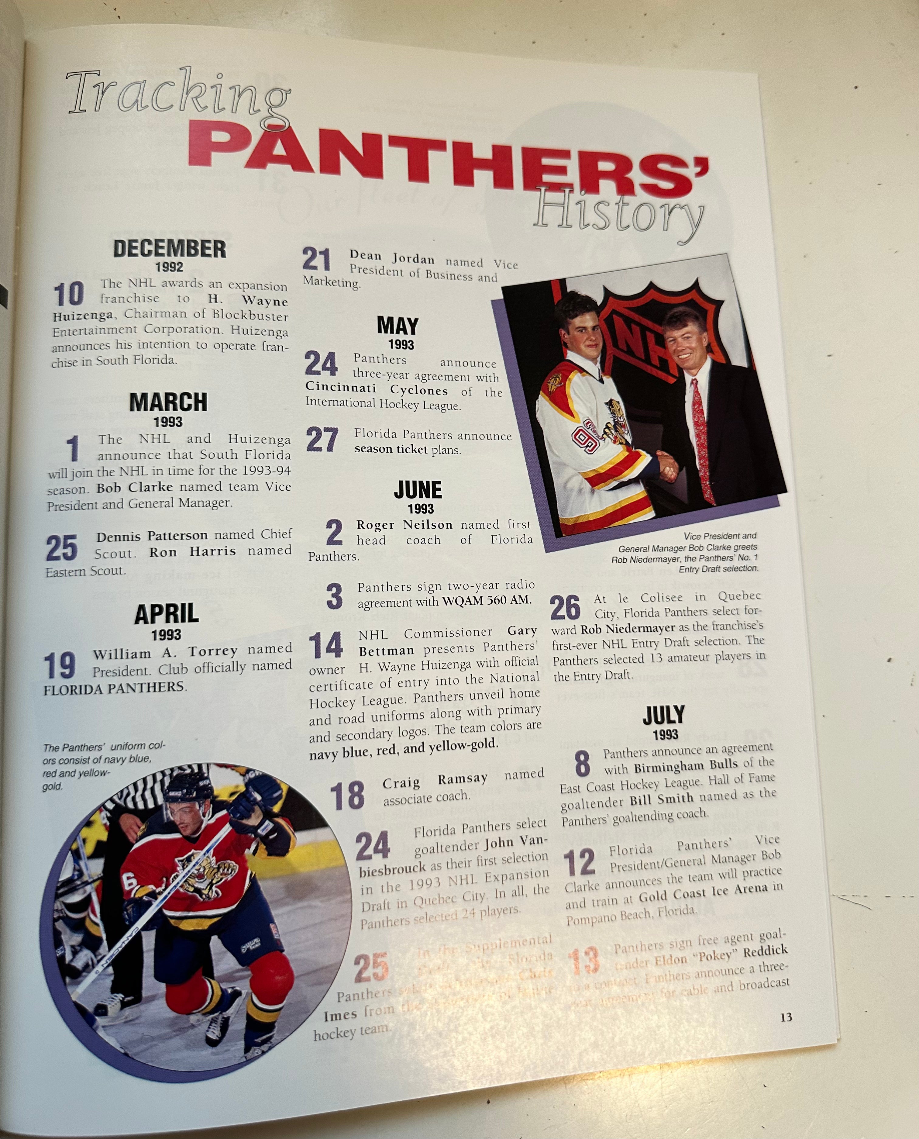 Florida Panthers hockey first game program with ad insert 1993