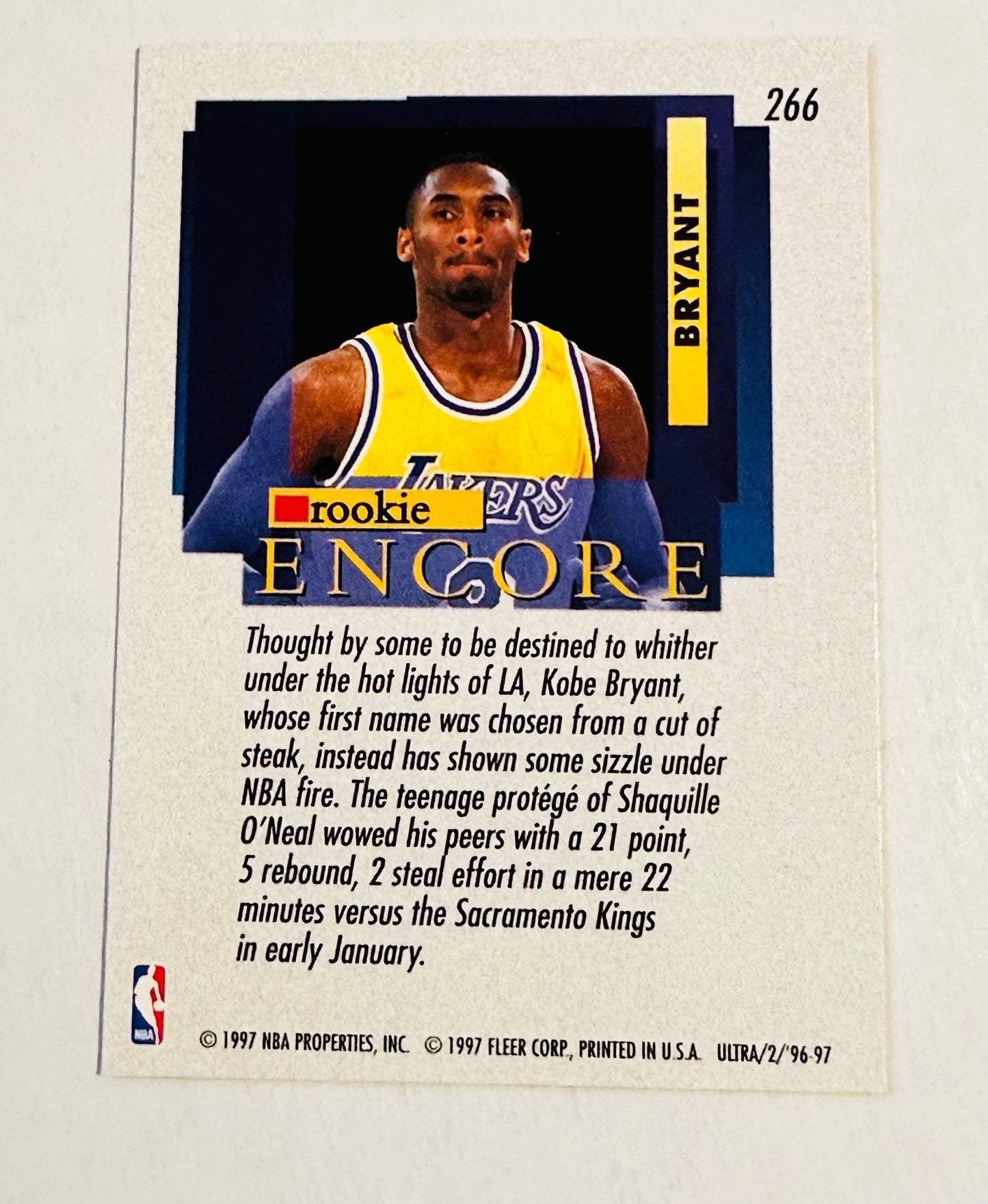 Kobe Bryant NBA legend, fleer ultra encore basketball rookie card