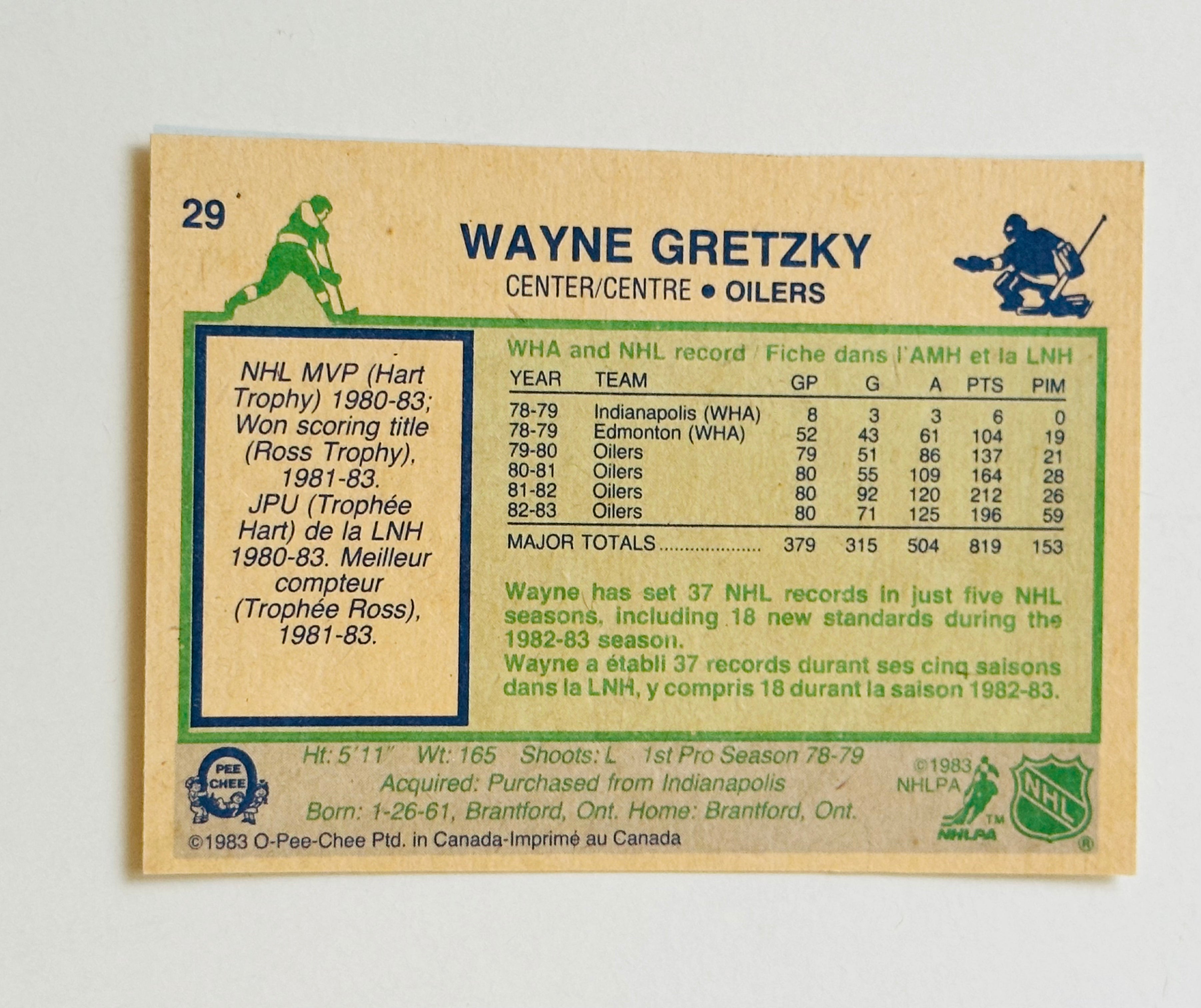 Wayne Gretzky Opc high grade hockey card 1983-84