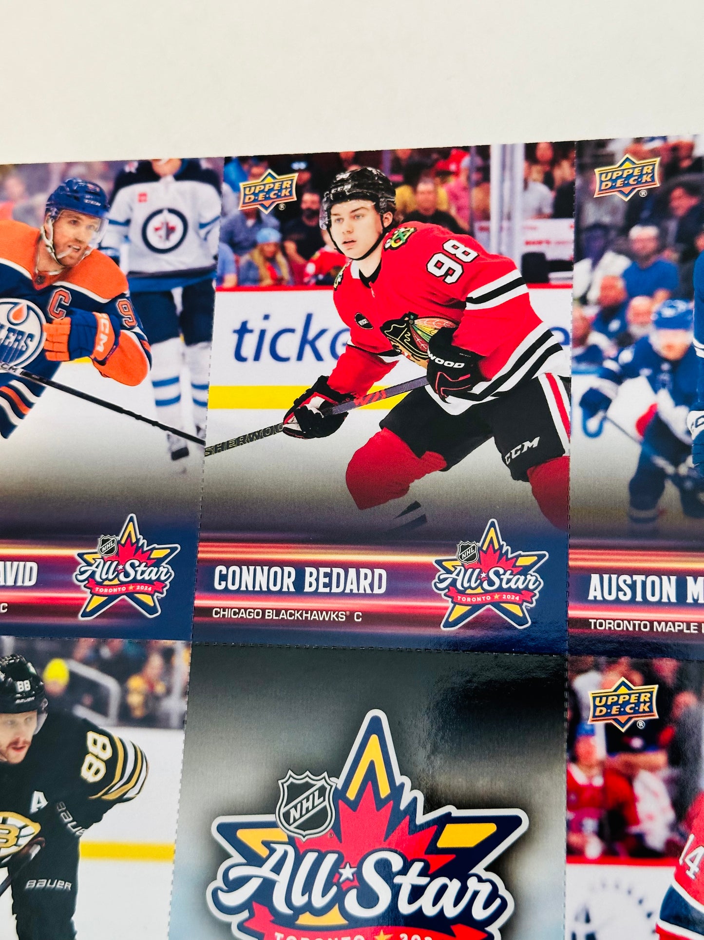 Connor Bedard Upper Deck Rookie hockey card All-Star game limited issued uncut cards sheet 2024