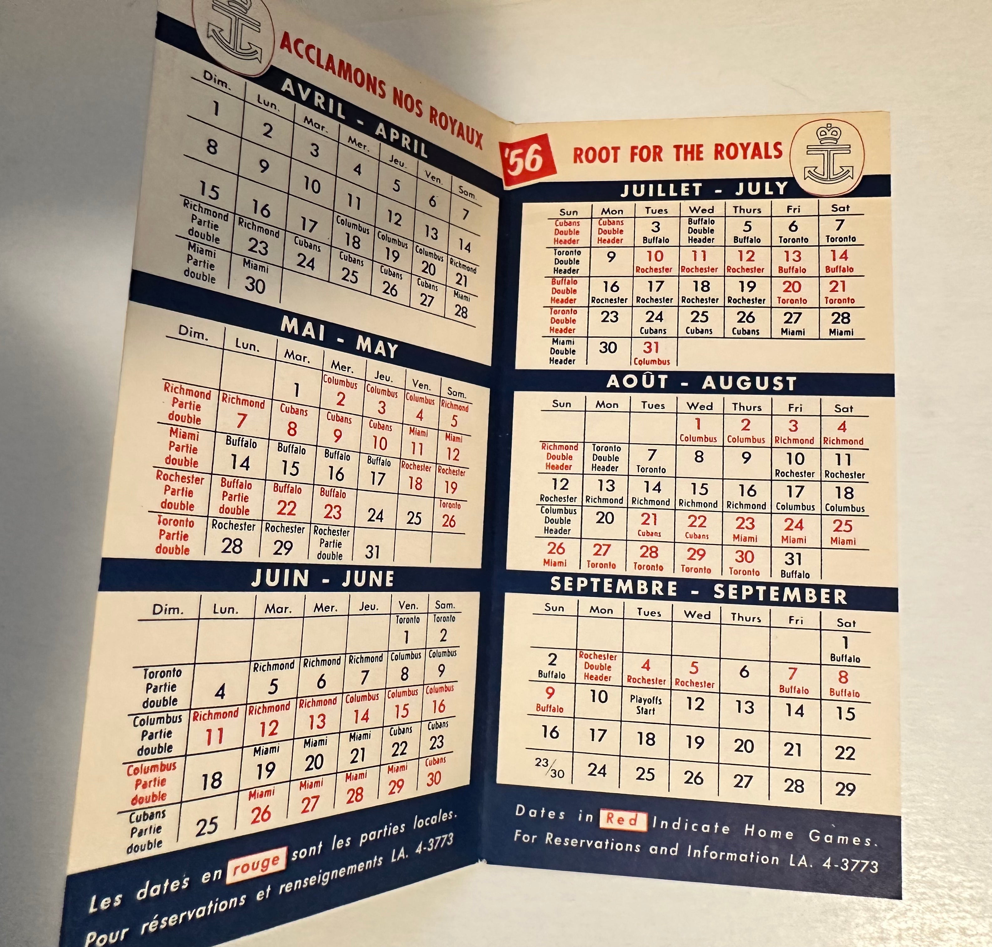 Montreal Royals baseball rare schedule 1956