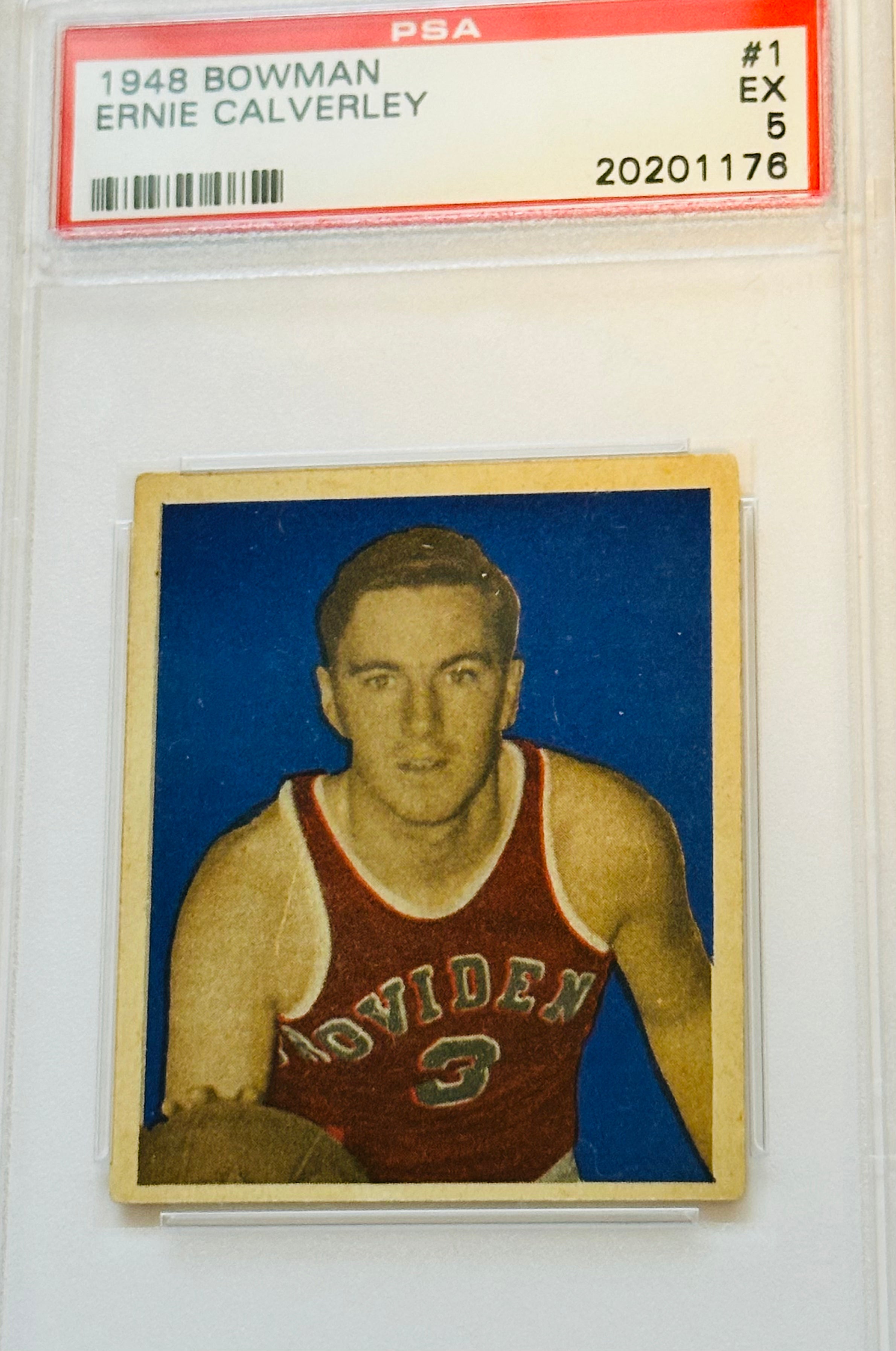 1948 Bowman basketball #1 PSA 5 graded card of Ernie Calverley