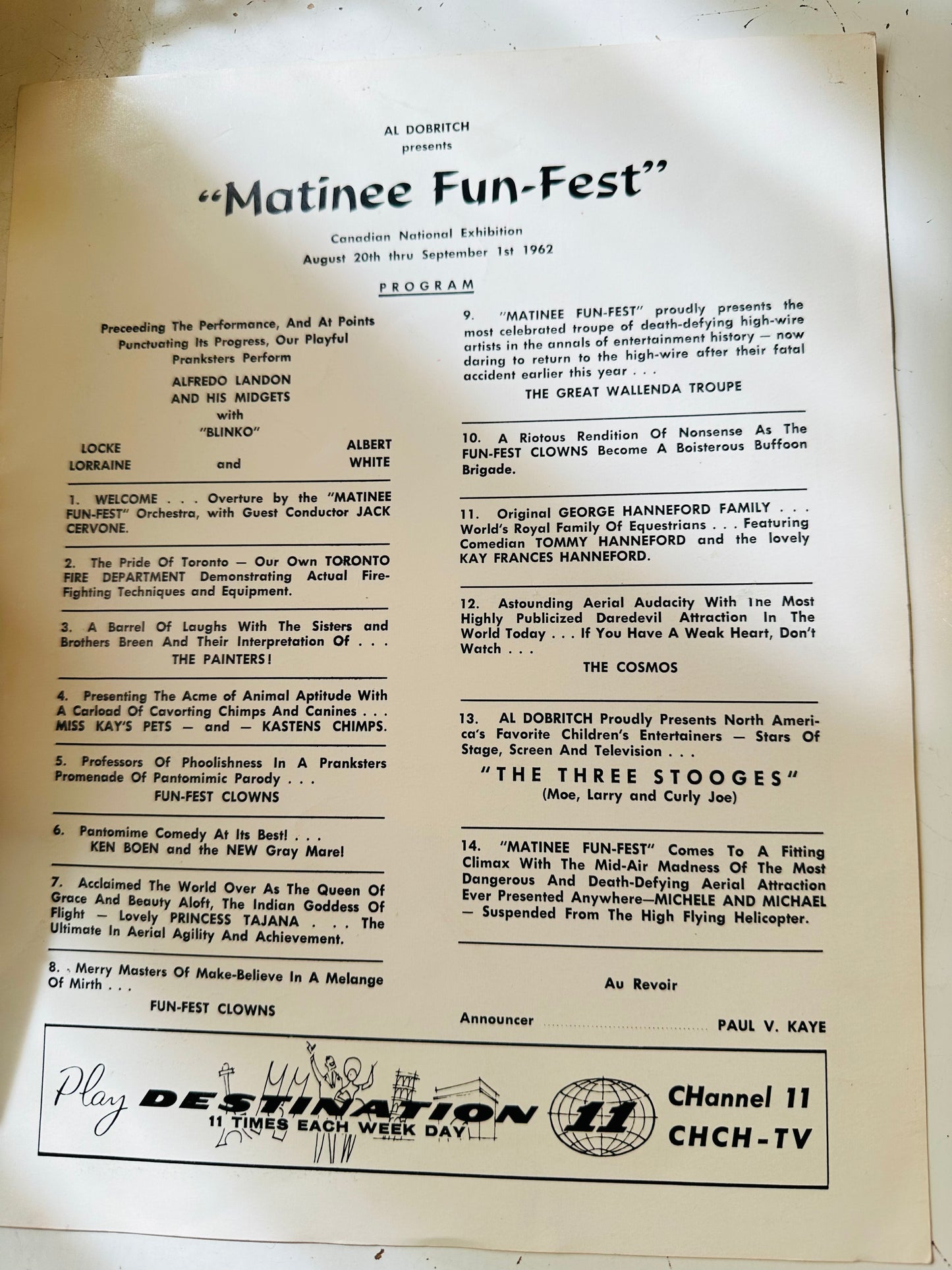 Three Stooges Fun Fest rare Toronto Exhibition program 1962