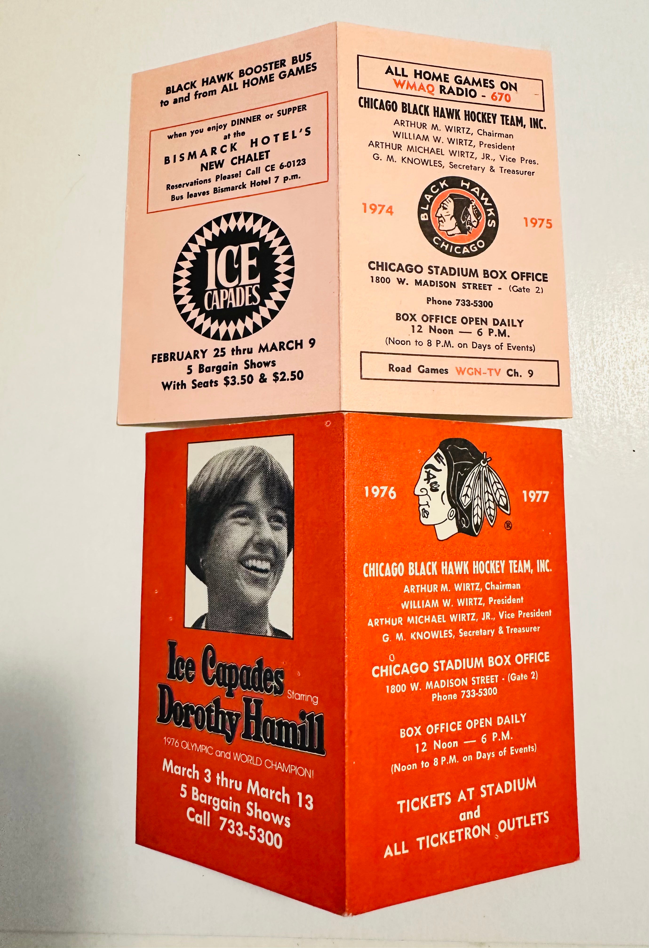 Chicago Blackhawks hockey two vintage game schedules 1970s