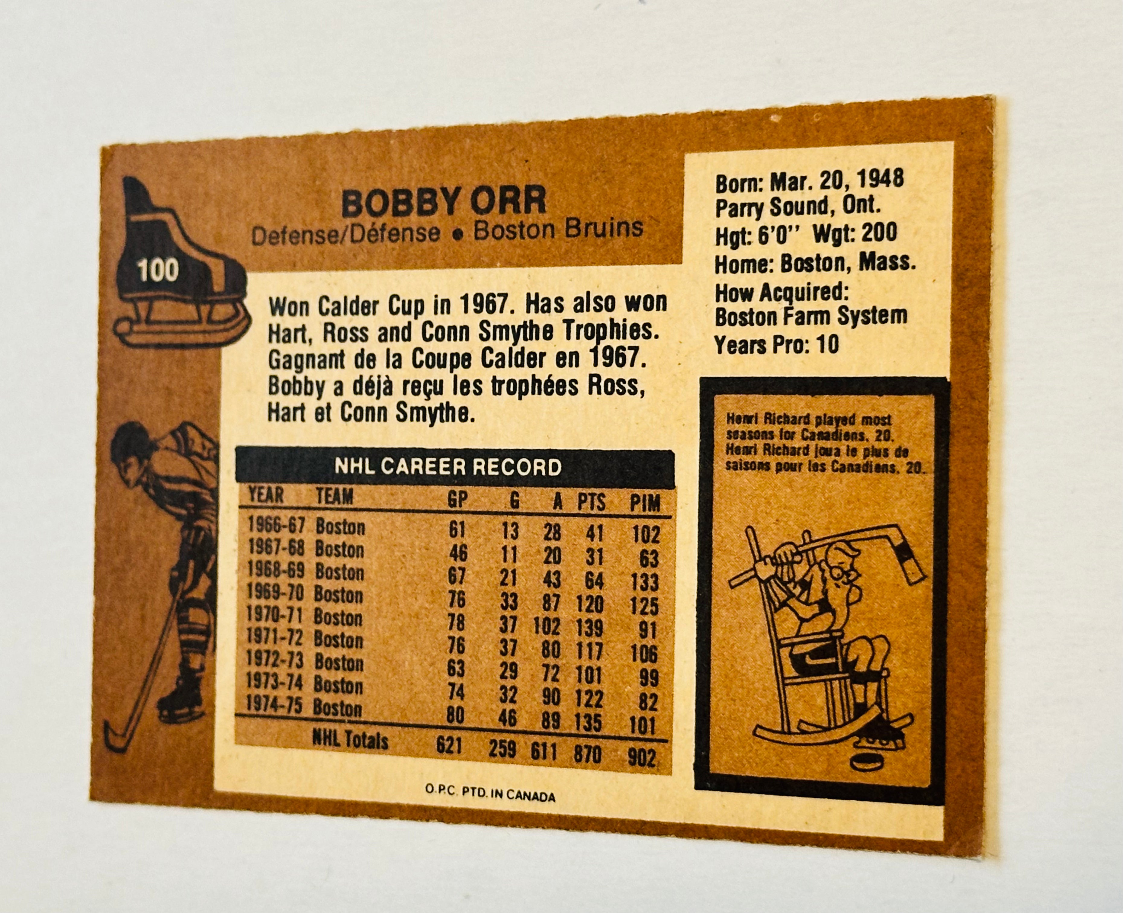 Bobby Orr opc hockey card 1975-76