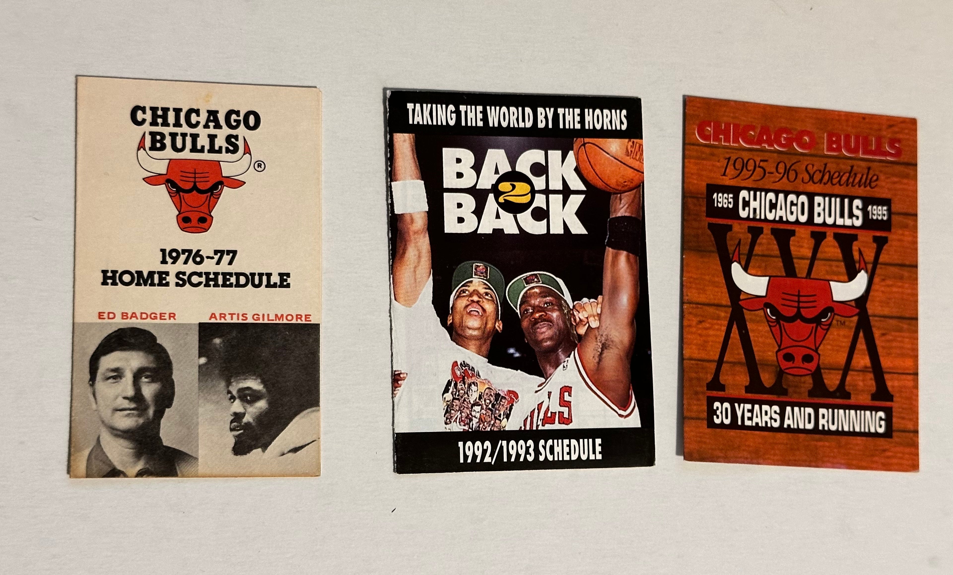 Chicago Bulls basketball three vintage schedules with Jordan back-to-back wins schedule