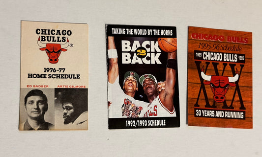 Chicago Bulls basketball three vintage schedules with Jordan back-to-back wins schedule