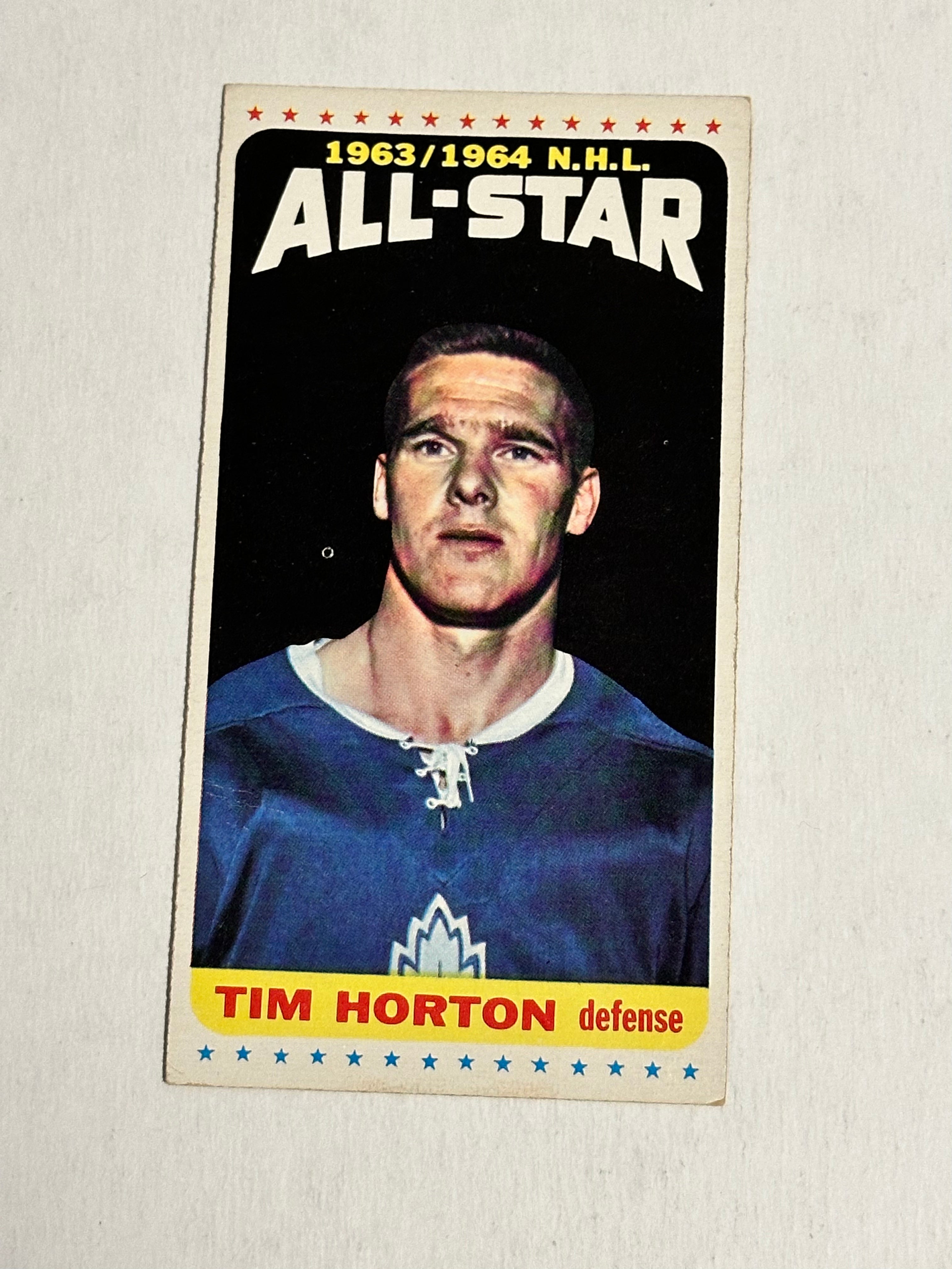 Tim Horton Topps “tallboy” rare All-Star hockey card vg-ex 1964
