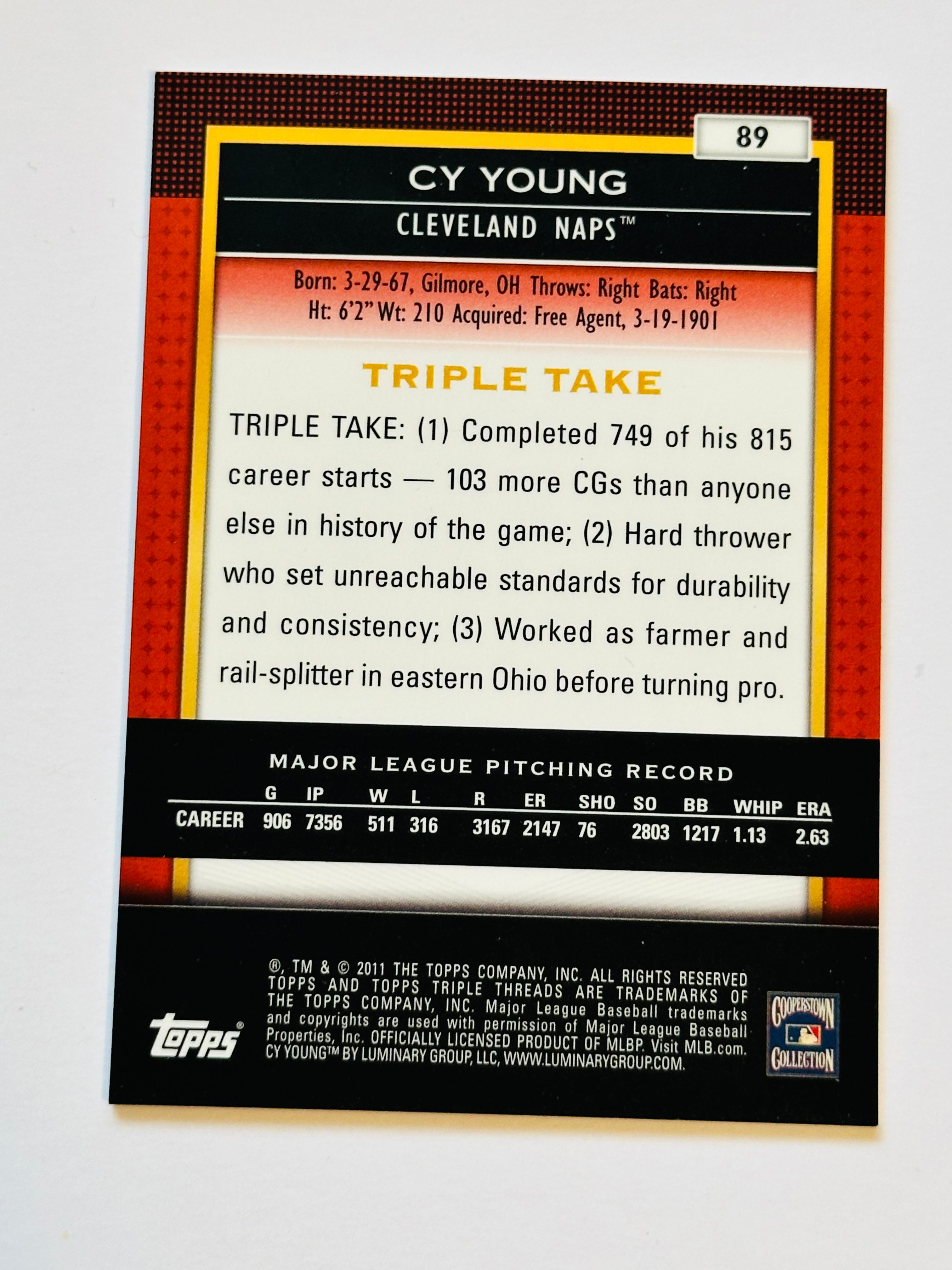 Cy Young Triple Threads numbered baseball insert card 2011