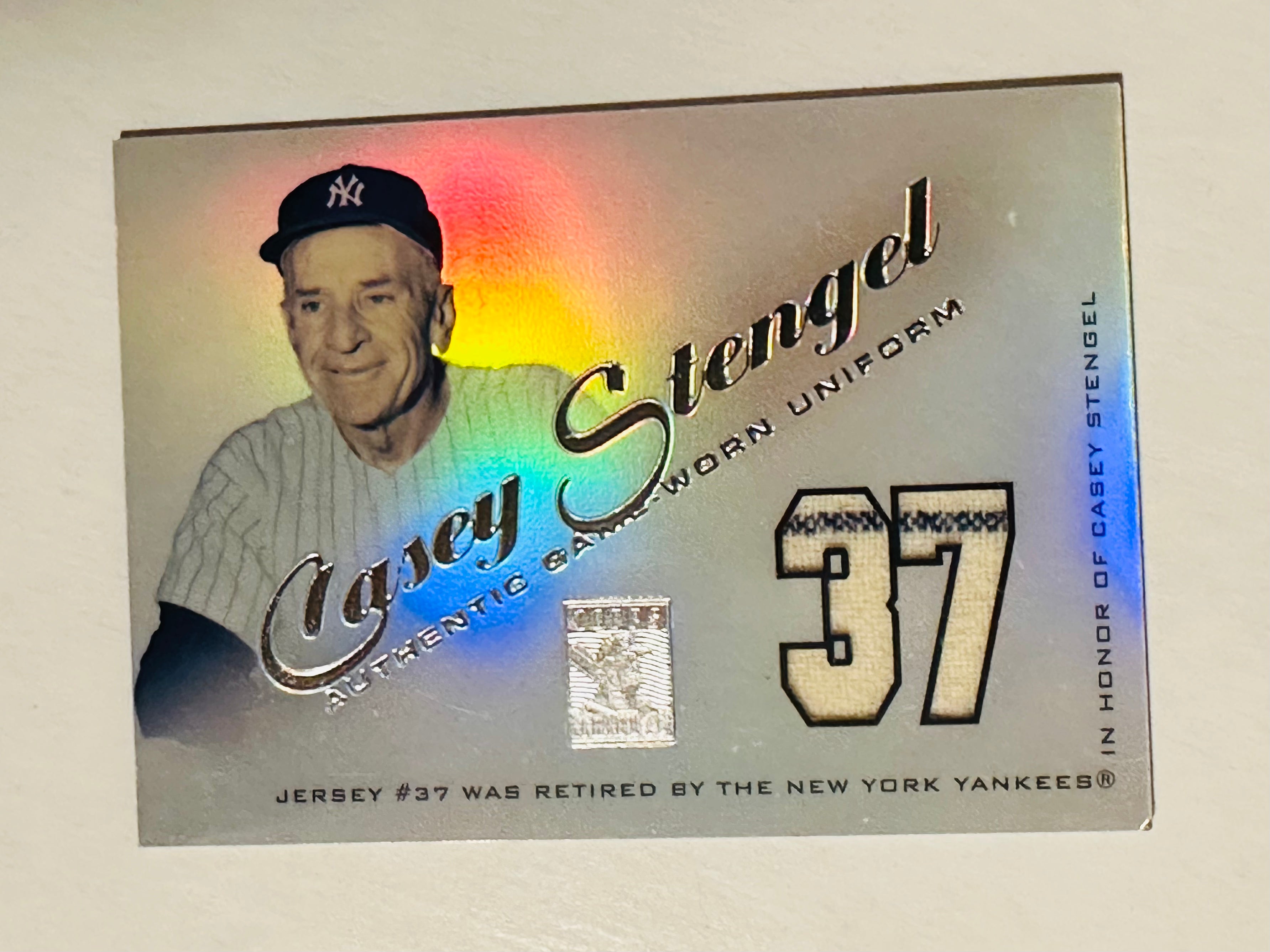 New York Yankees, Casey, Stangel memorabilia insert baseball card