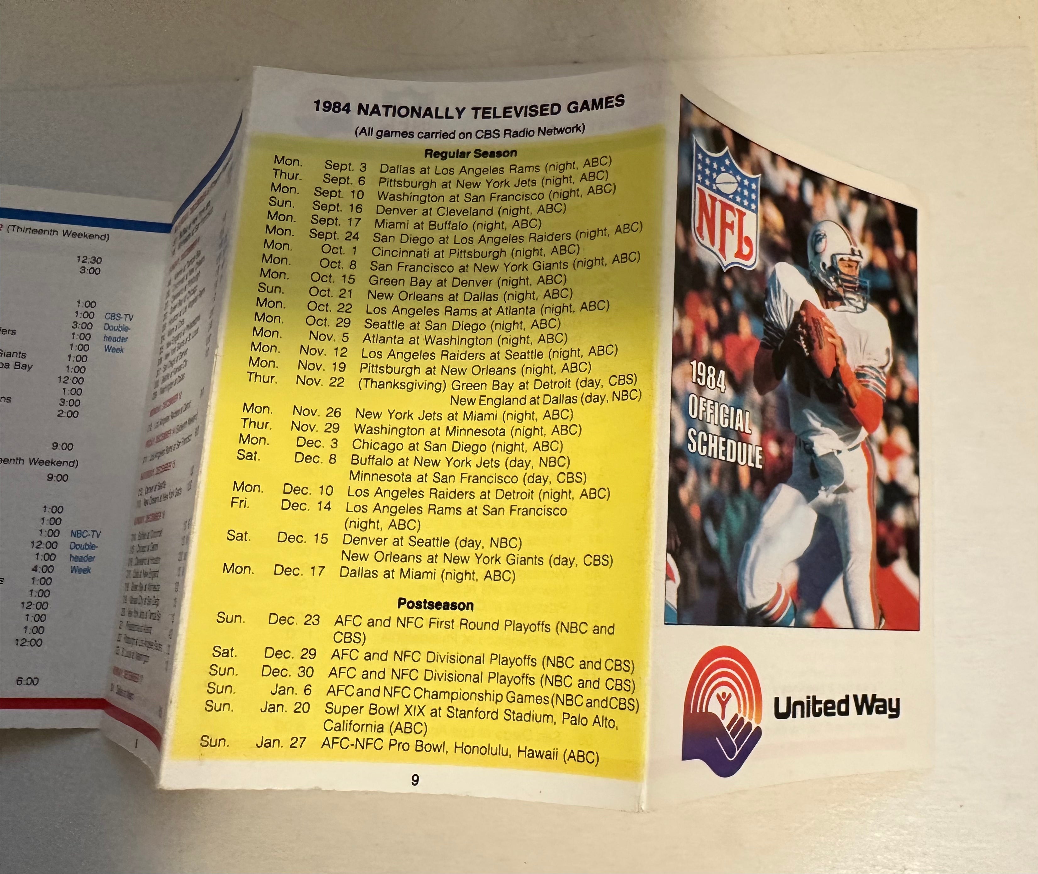 Dan Marino, Miami Dolphins, NFL football legends, rare rookie football schedule 1984