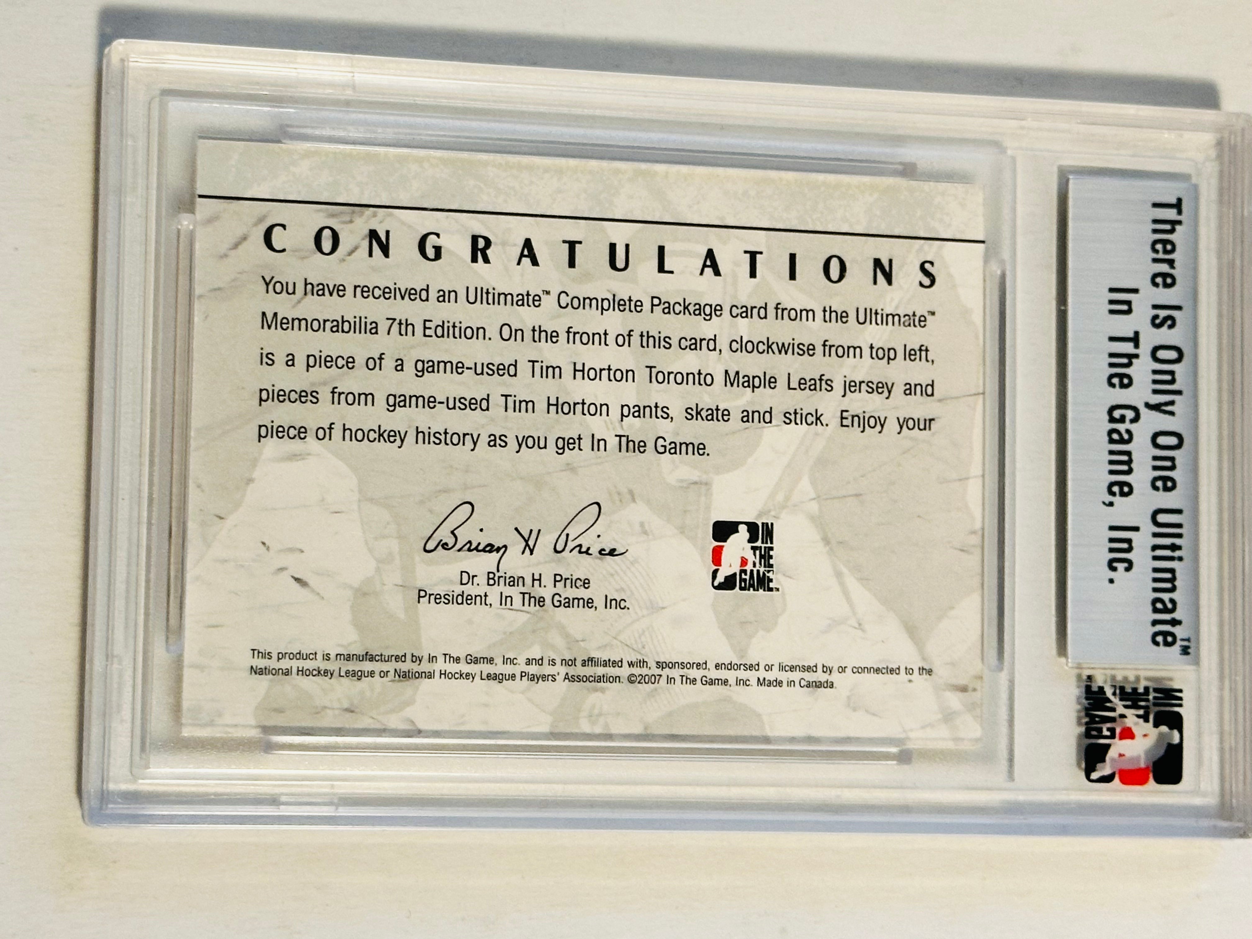 Tim Horton rare ultimate quad memorabilia hockey insert card 2006-07 numbered only 7/9