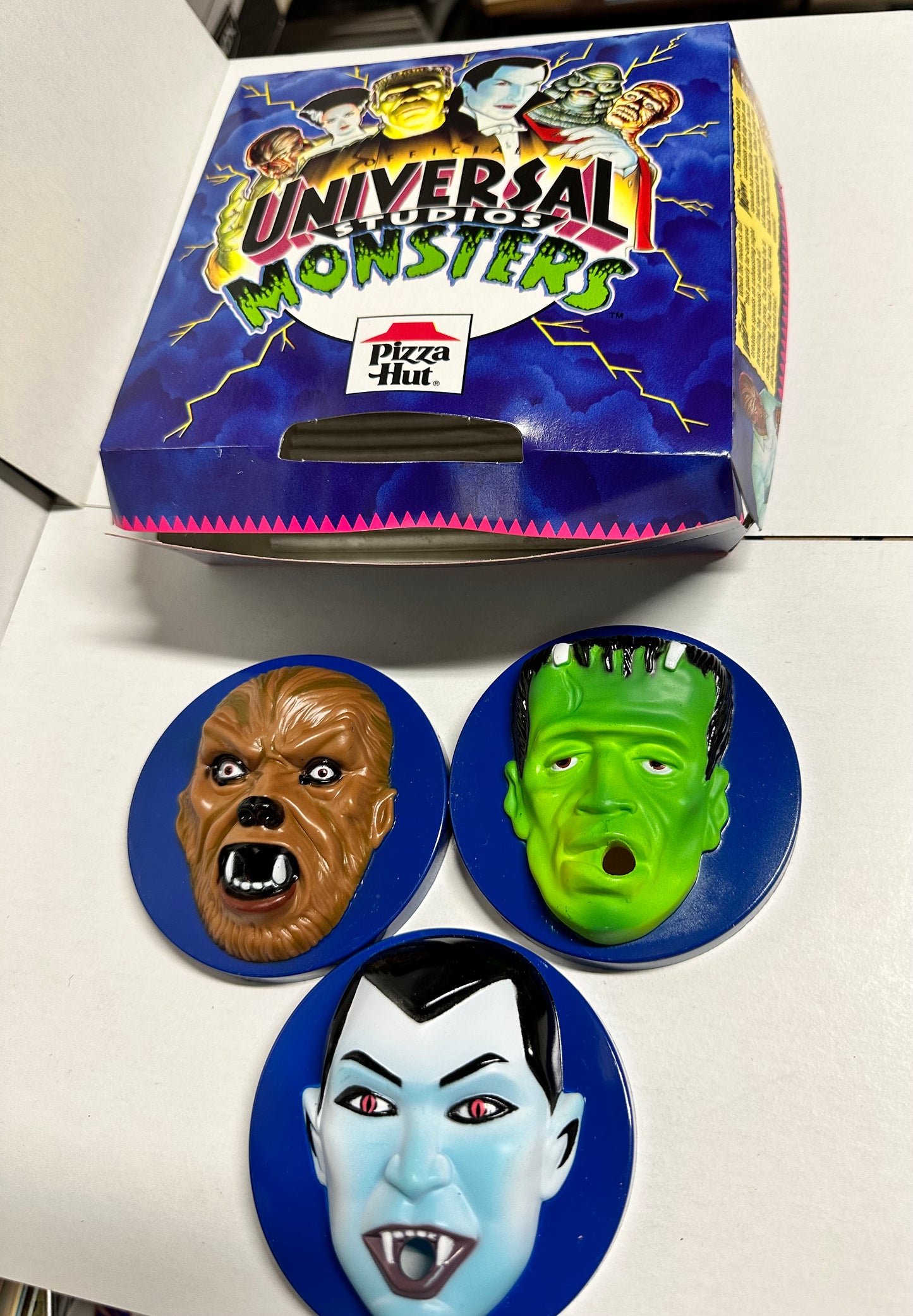 Universal Monsters rare Pizza Hut display box with cup lids 1989.