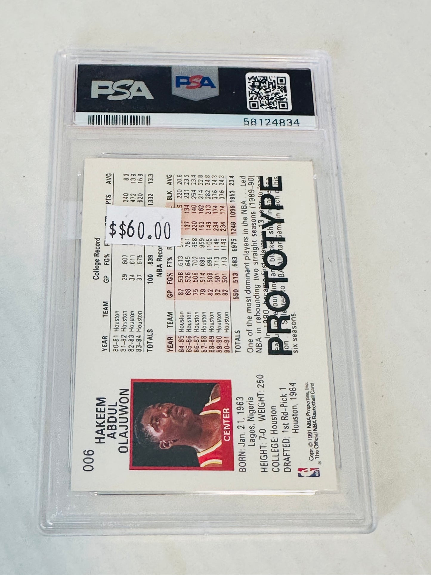 Hakeem Olajuwon rare hoops promo graded PSA 7 basketball card