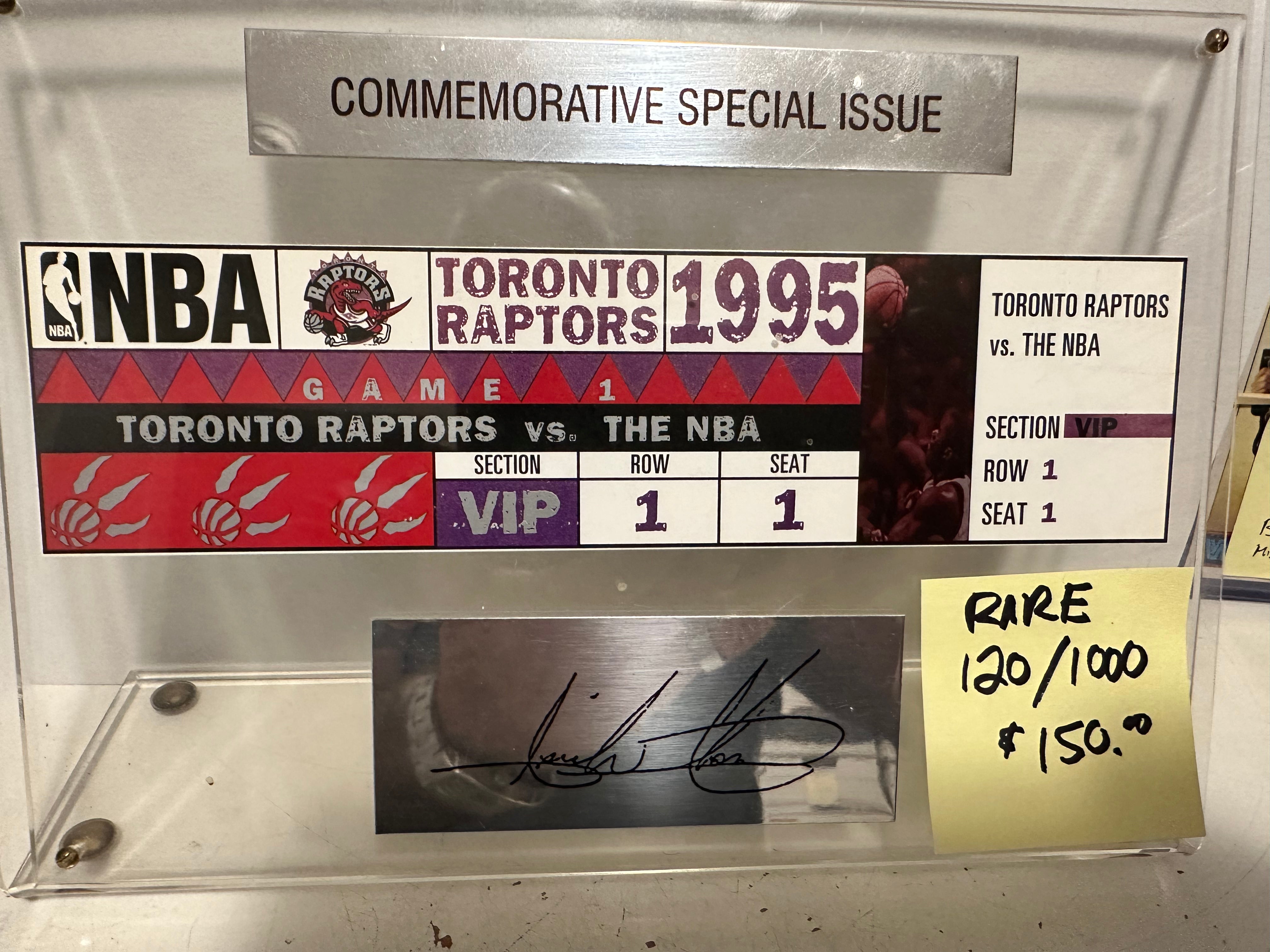 Toronto Raptors NBA basketball rare first game commerative limited issued numbered ticket in display holder 1995
