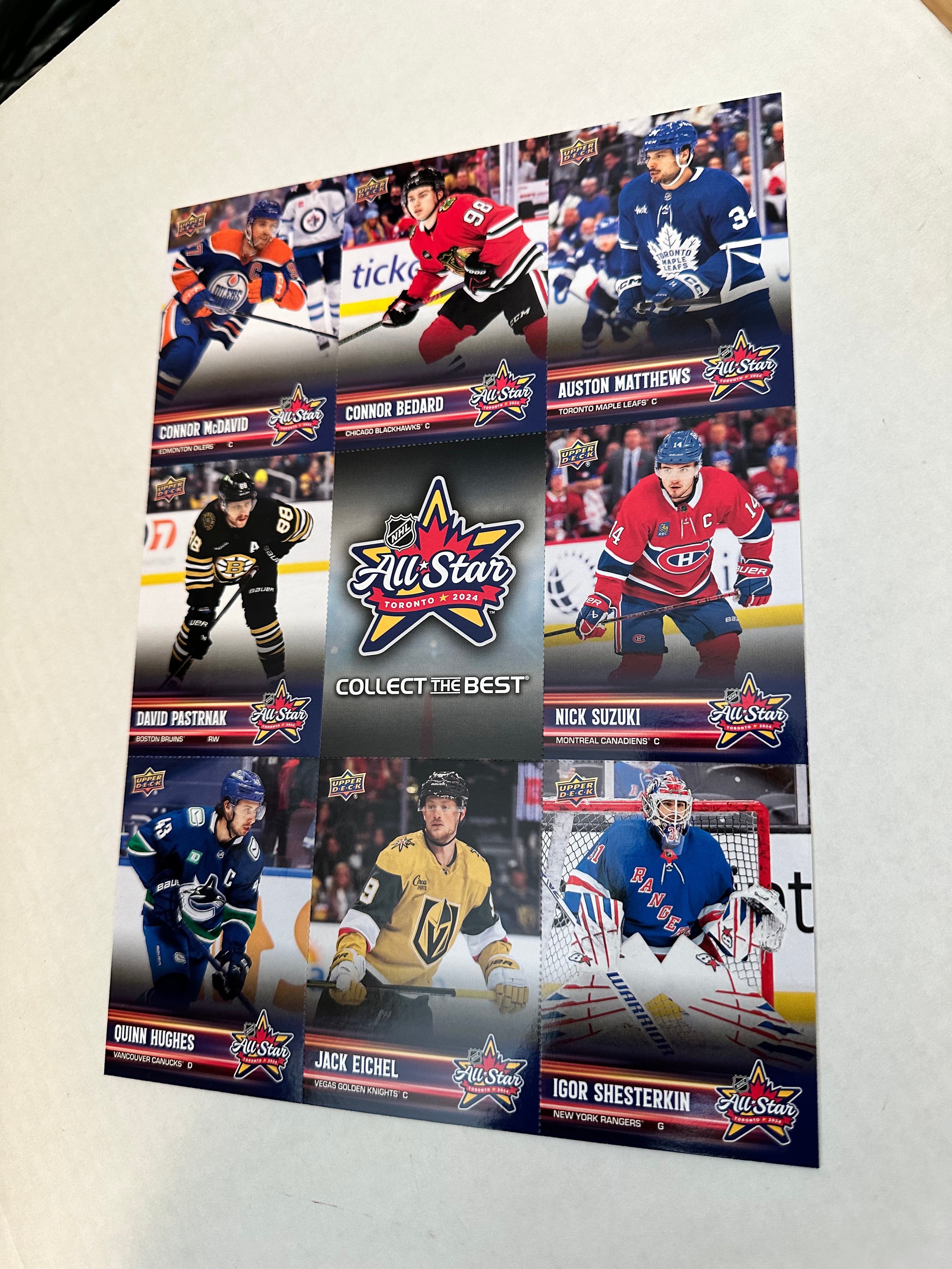 Connor Bedard Upper Deck Rookie hockey card All-Star game limited issued uncut cards sheet 2024