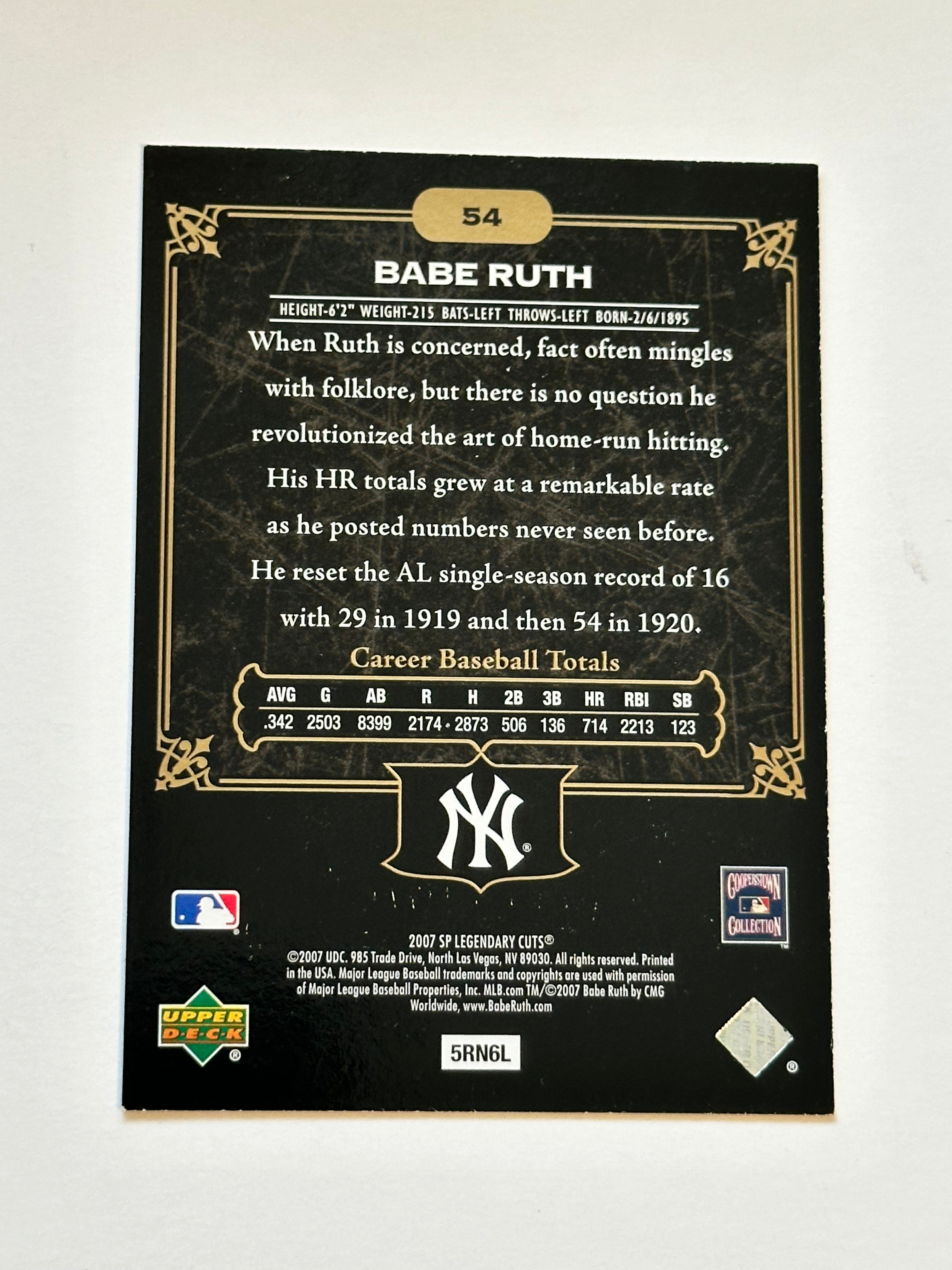 Babe Ruth Upper Deck SP baseball insert card 2007