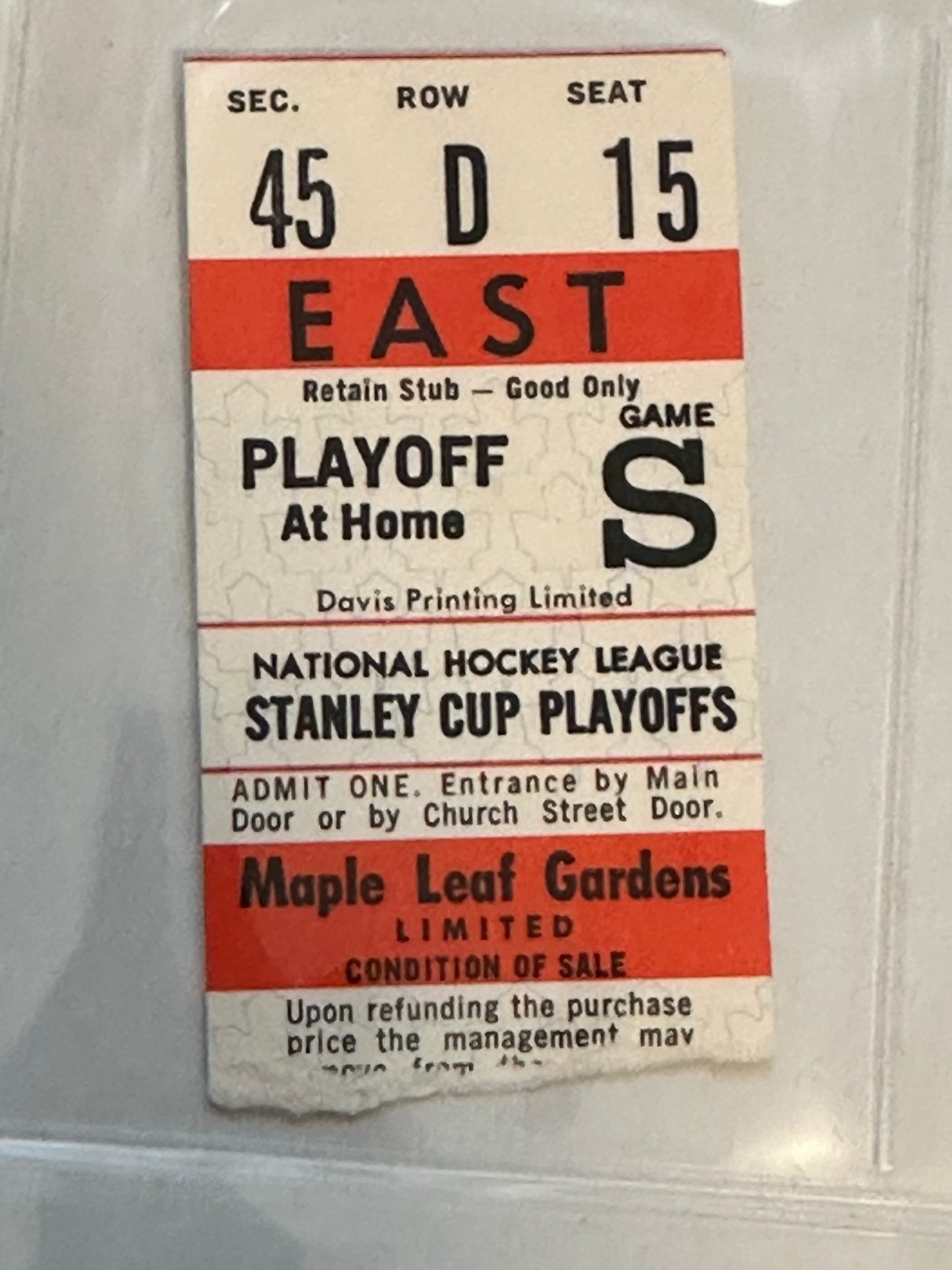 Toronto Maple Leafs Gardens rare playoff game ticket stub 1980s