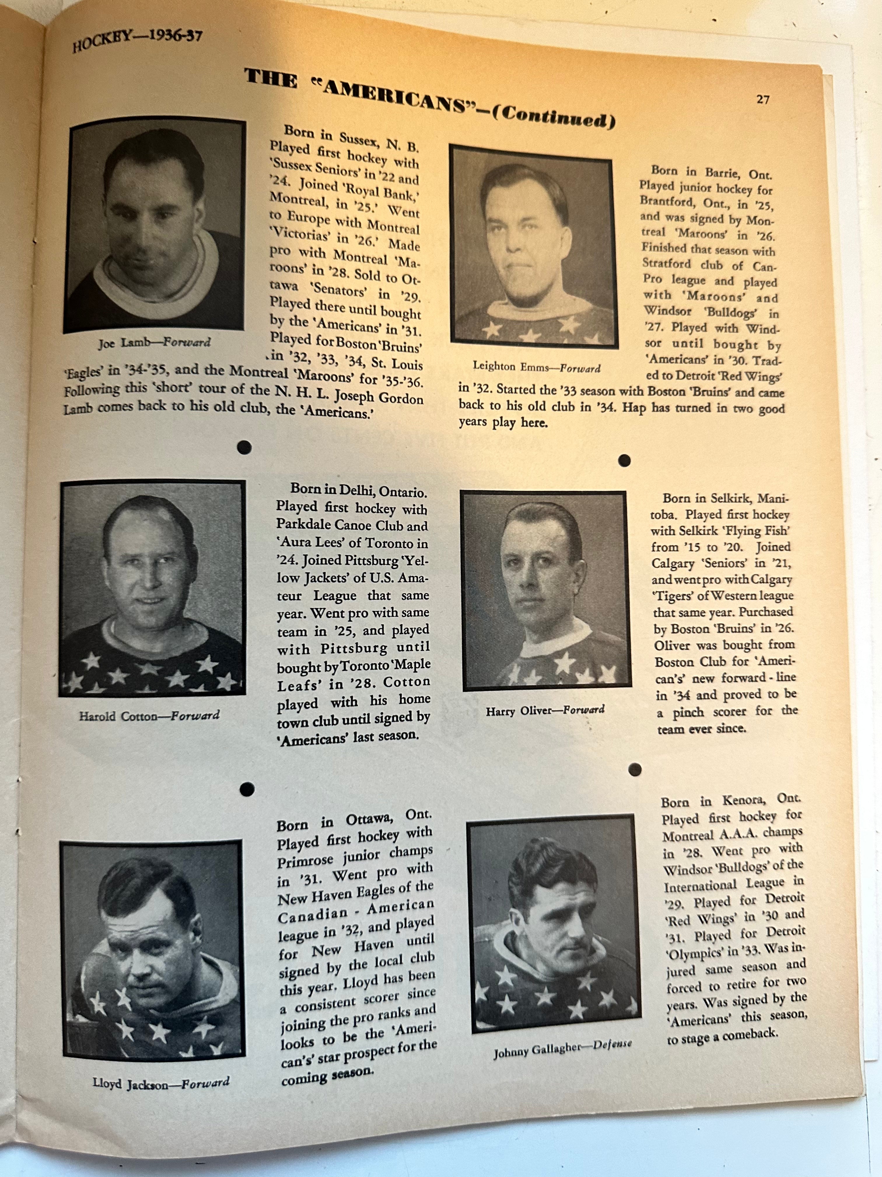 New York American Vs Montreal Canadiens original hockey game program J