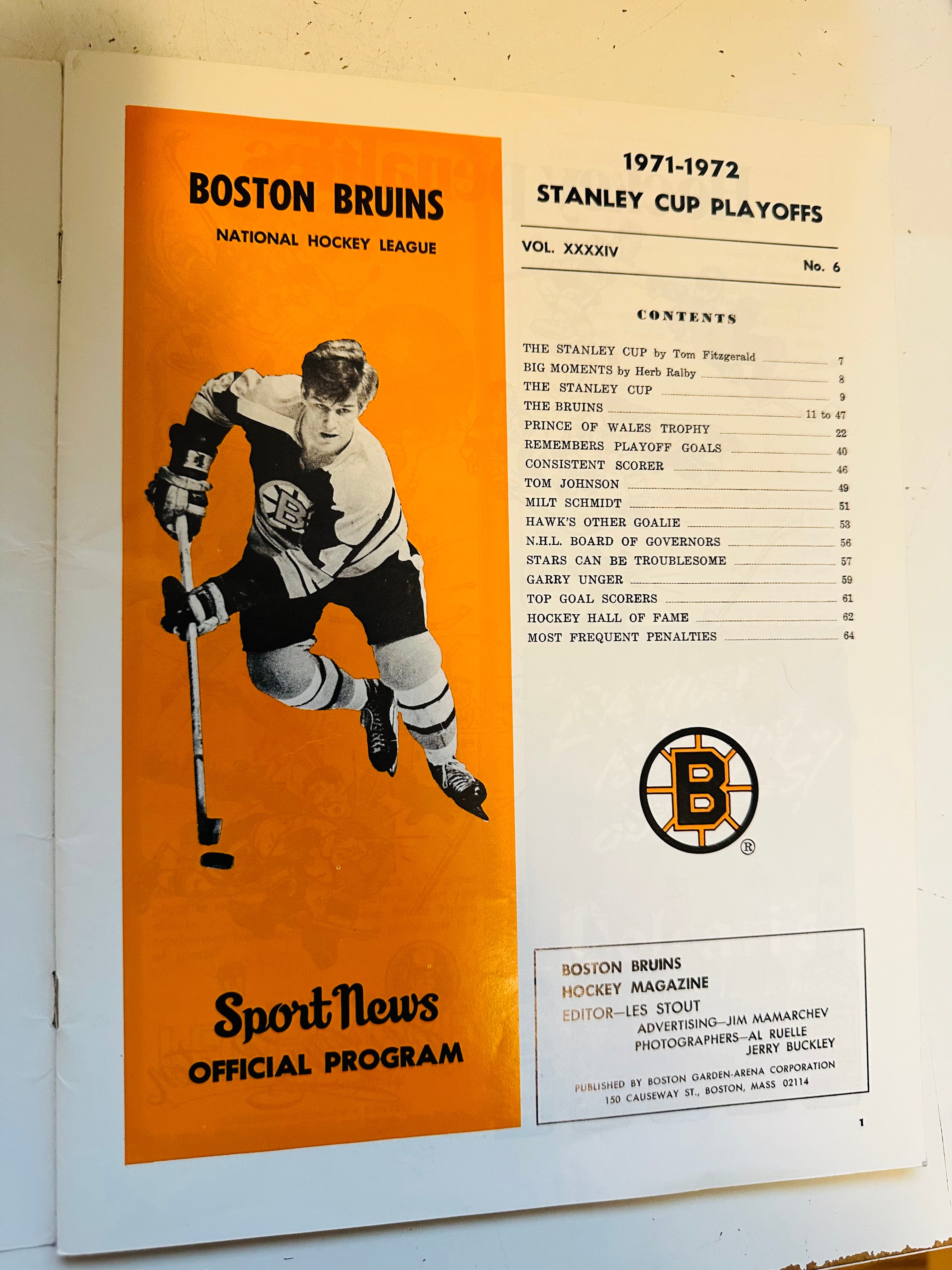 1972 Boston Bruins Stanley Cup original hockey program