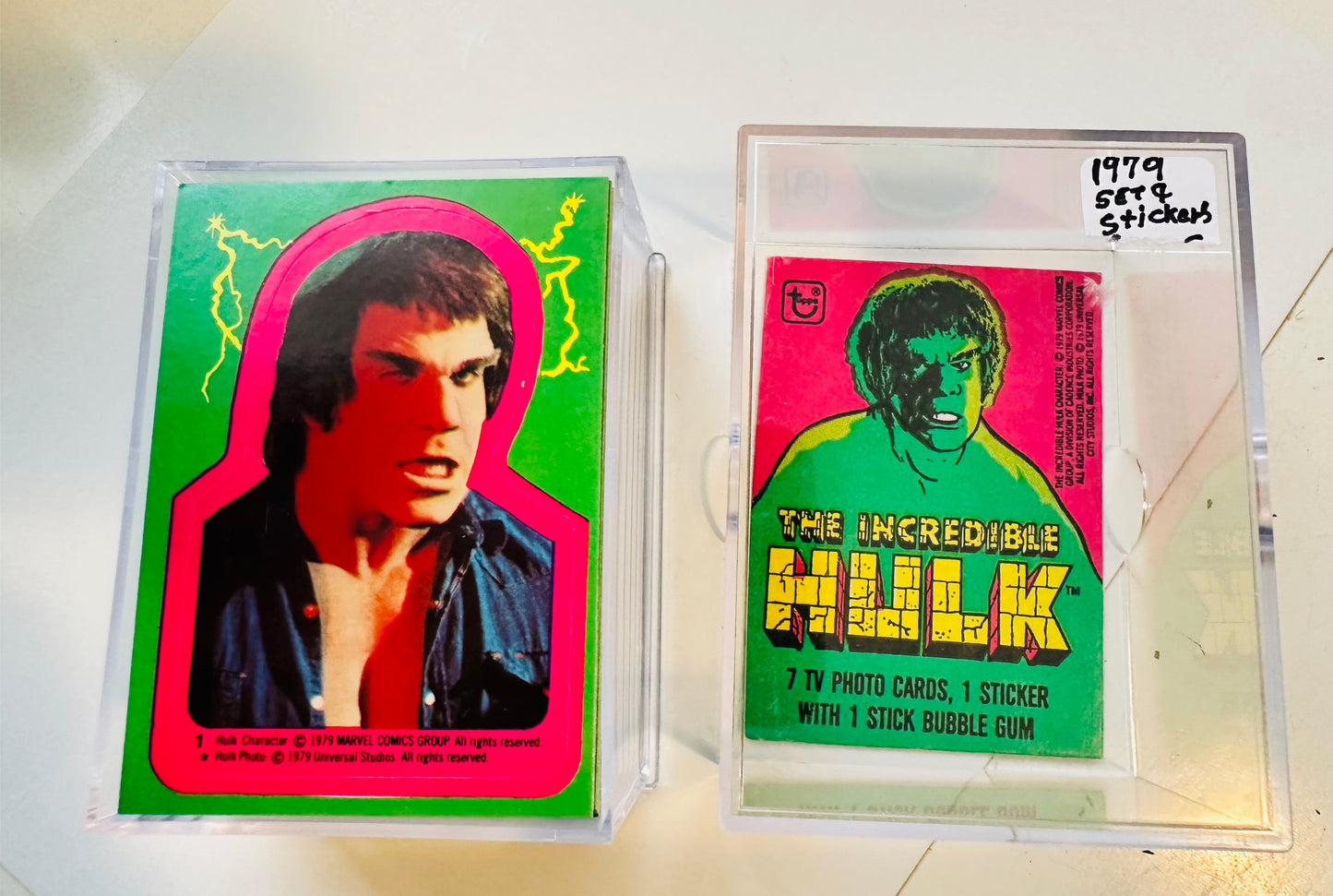 Incredible Hulk TV show high grade condition cards and stickers set 1979