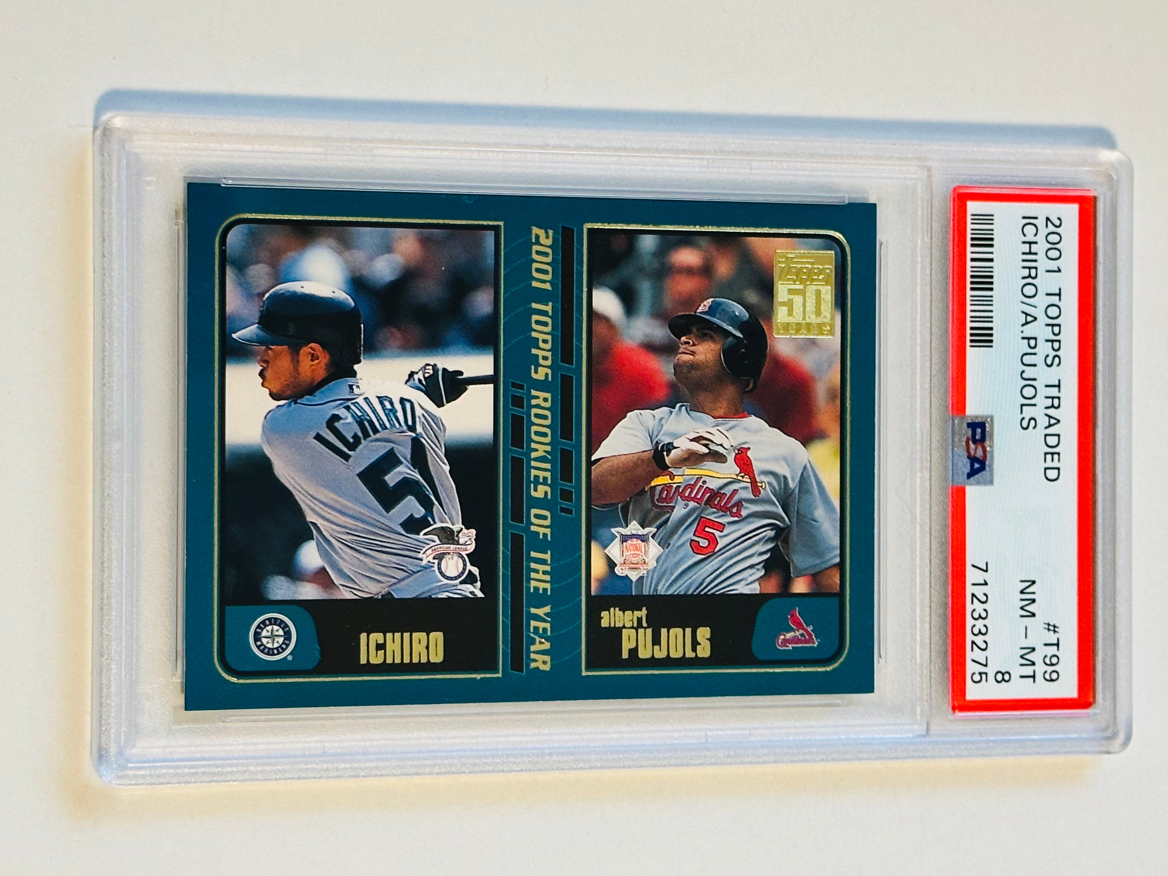 Albert Pujols /Ichiro Topps traded PSA 8 high grade baseball rookies card 2001